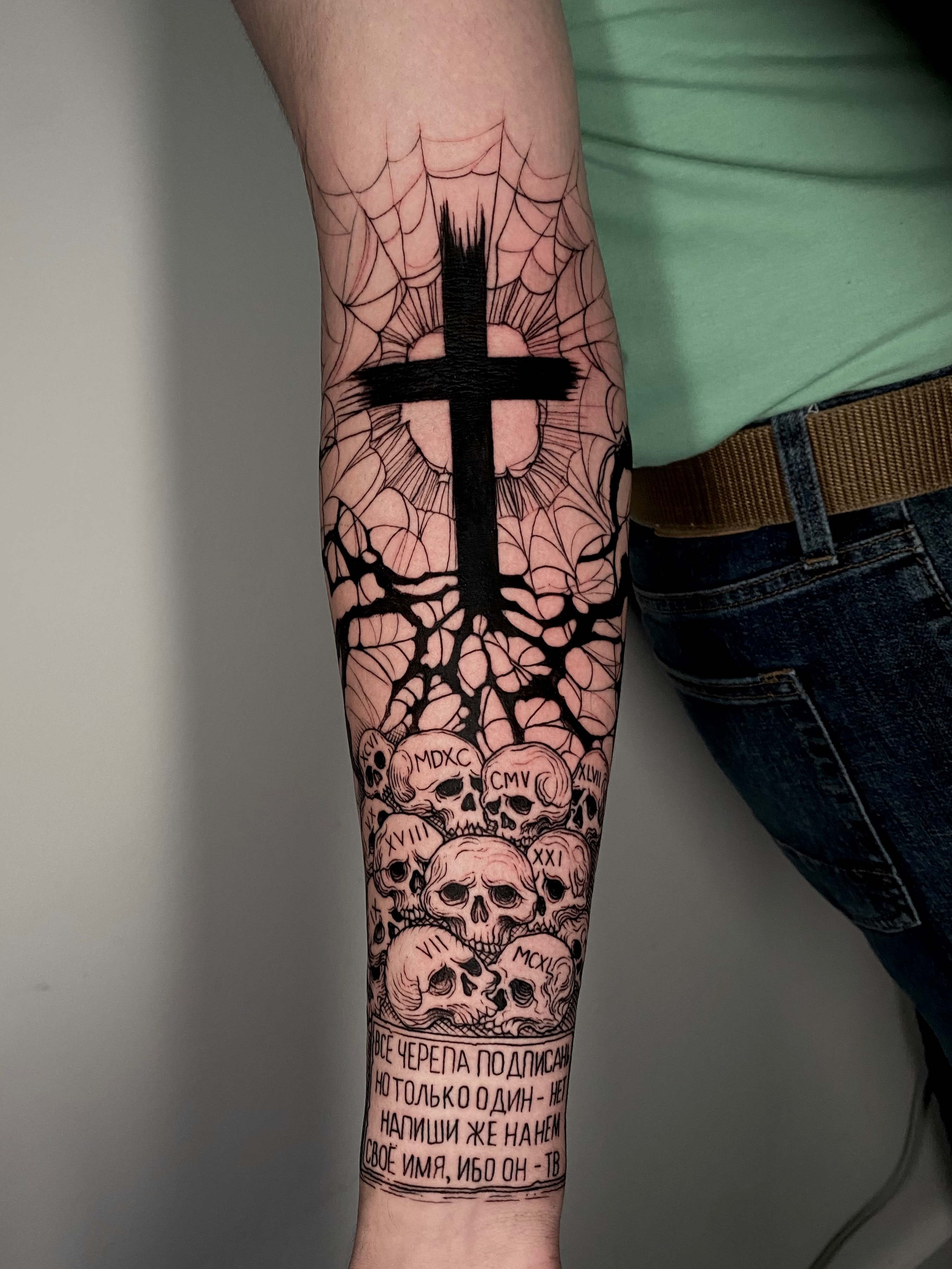 Blackwork tattoo on the forearm by Remy at Platinum Tattoos & Piercings, San Antonio TX