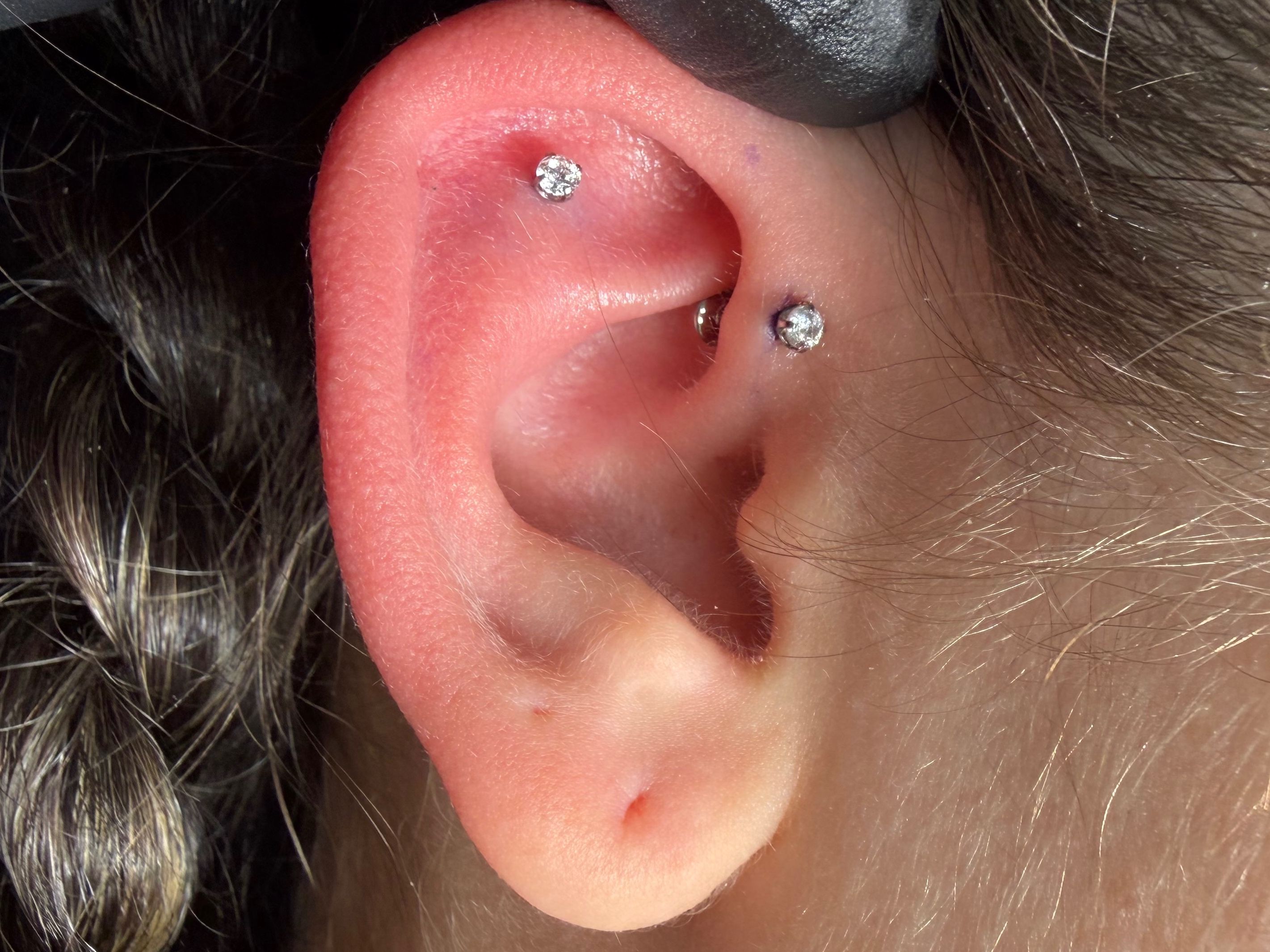 Threadless, Threadless piercing on the 1st Forward Helix, Flat by Mingo at Platinum Tattoos & Piercings, San Antonio TX