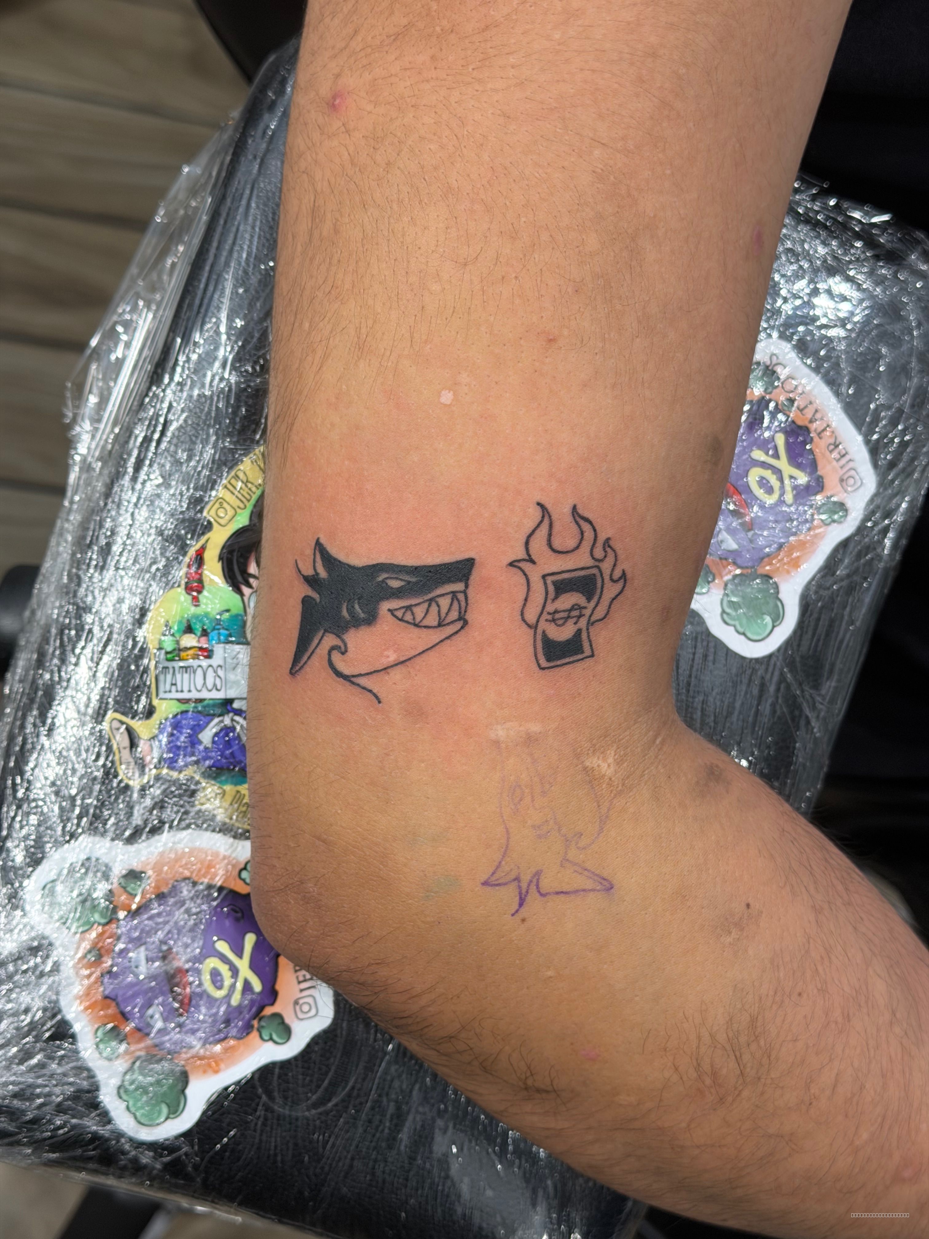 Black & Grey Black Money, Shark tattoo on the Forearm by Jerson at Platinum Tattoos & Piercings, San Antonio TX