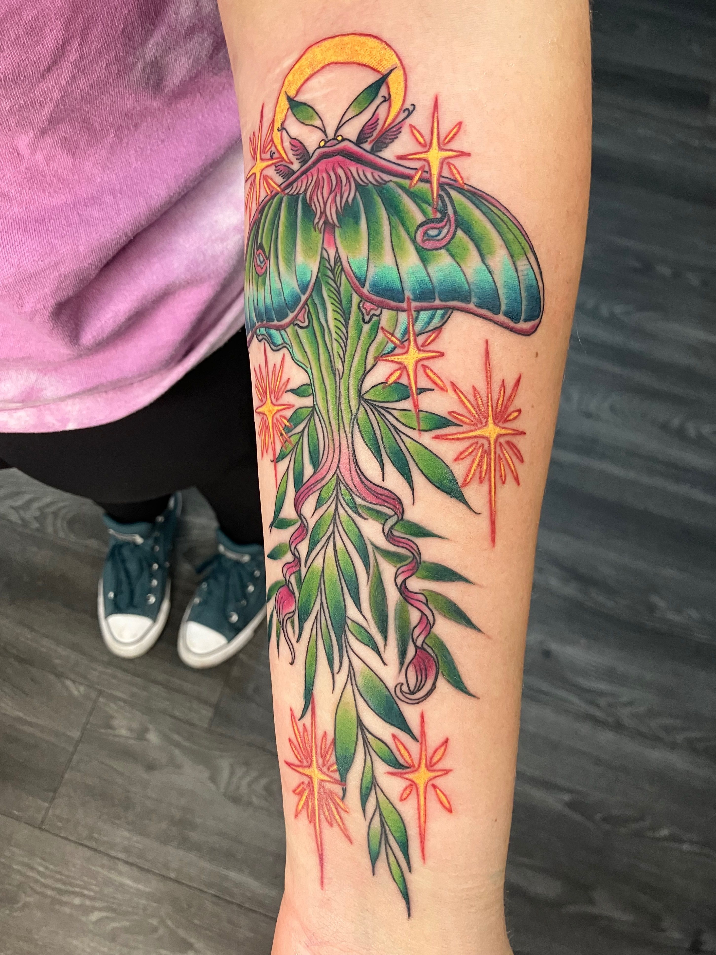 Neo-Traditional Multi-Color tattoo on the Inner Forearm by Jr at Platinum Tattoos & Piercings, San Antonio TX