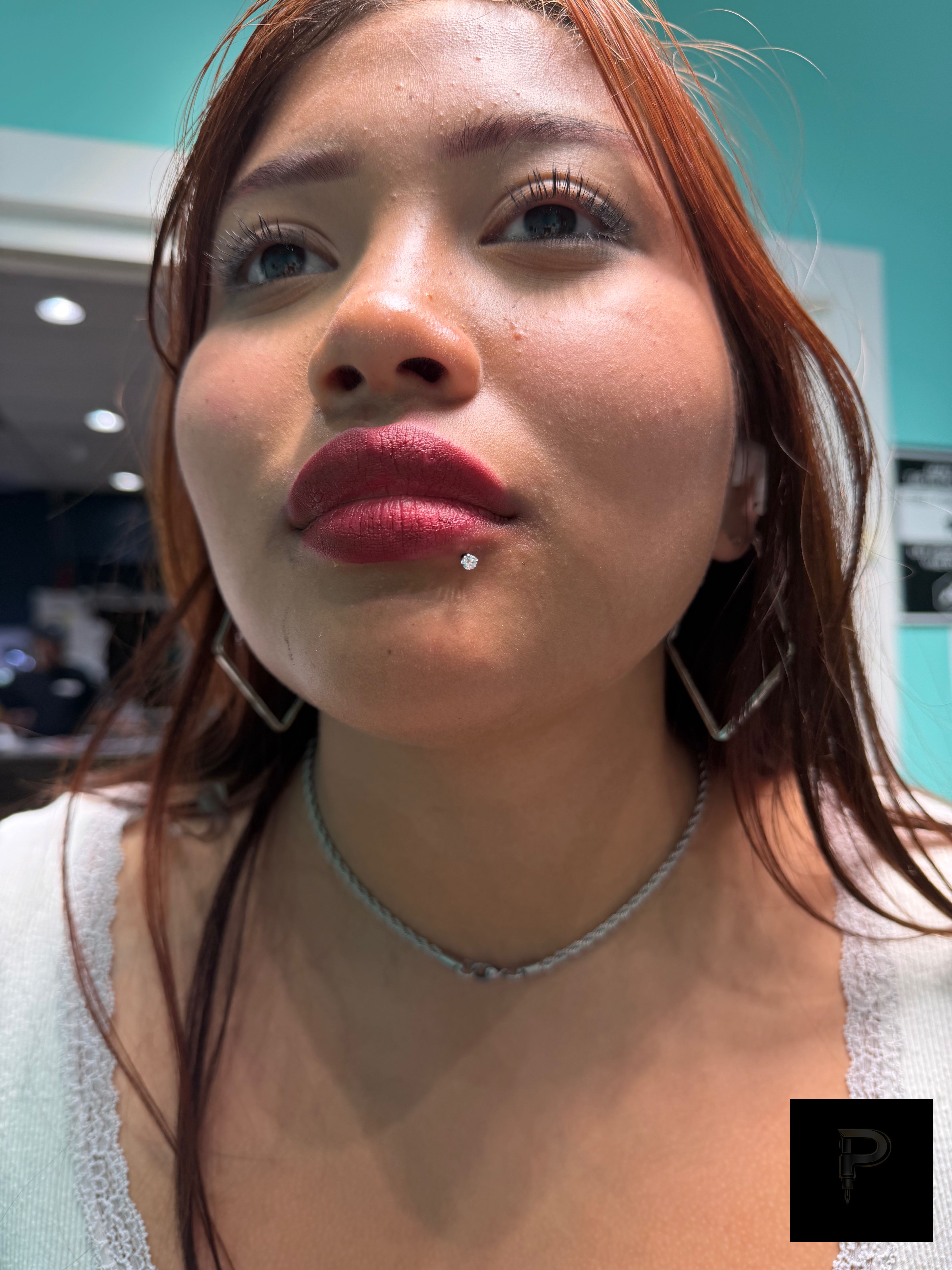 Lip piercing with Implant Grade Titanium Labret Stud/Flat Back by NeoMetal by Mingo at Platinum Tattoos & Piercings, San Antonio TX