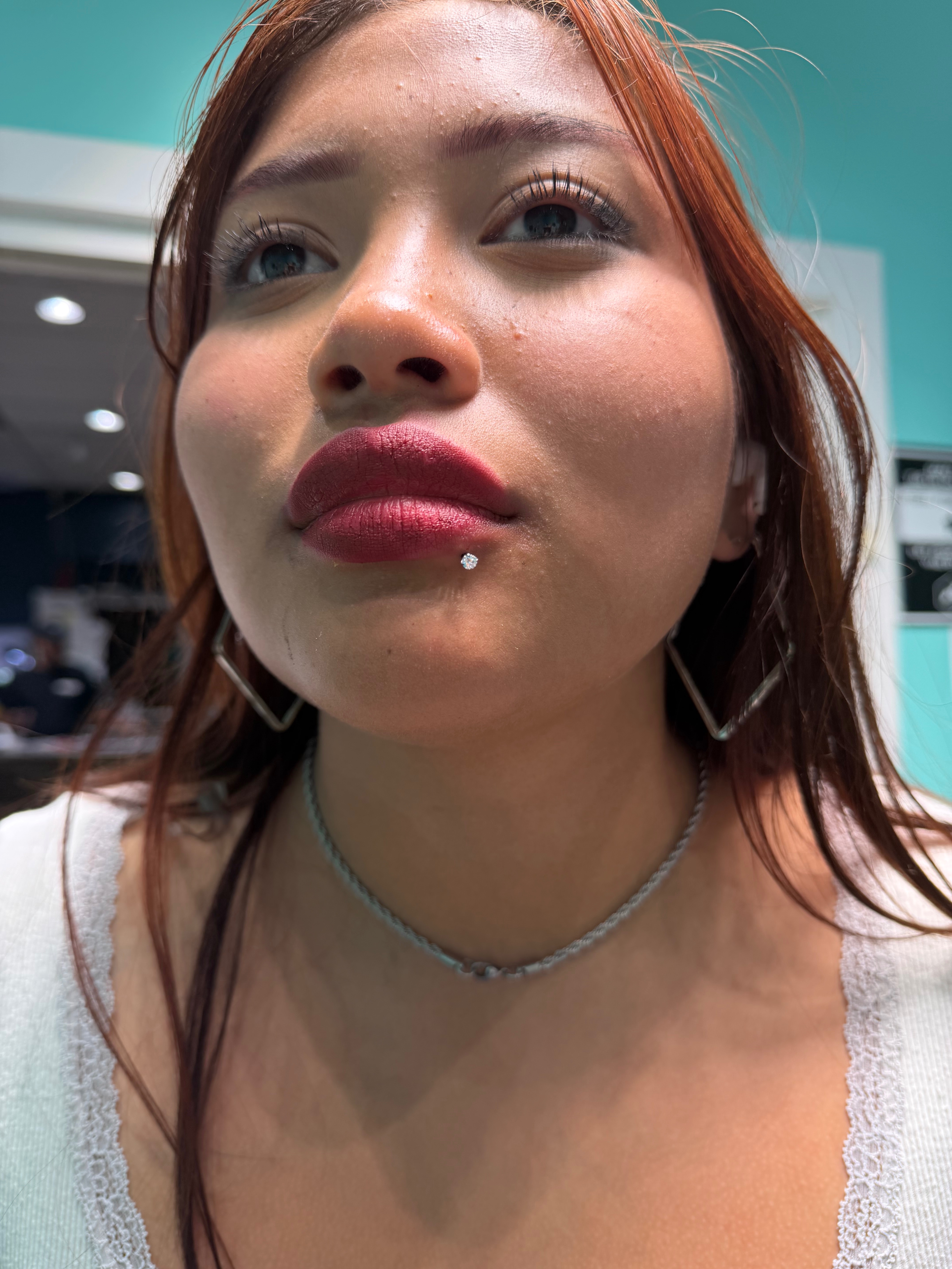 Lip piercing with Implant Grade Titanium Labret Stud/Flat Back by NeoMetal by Mingo at Platinum Tattoos & Piercings, San Antonio TX