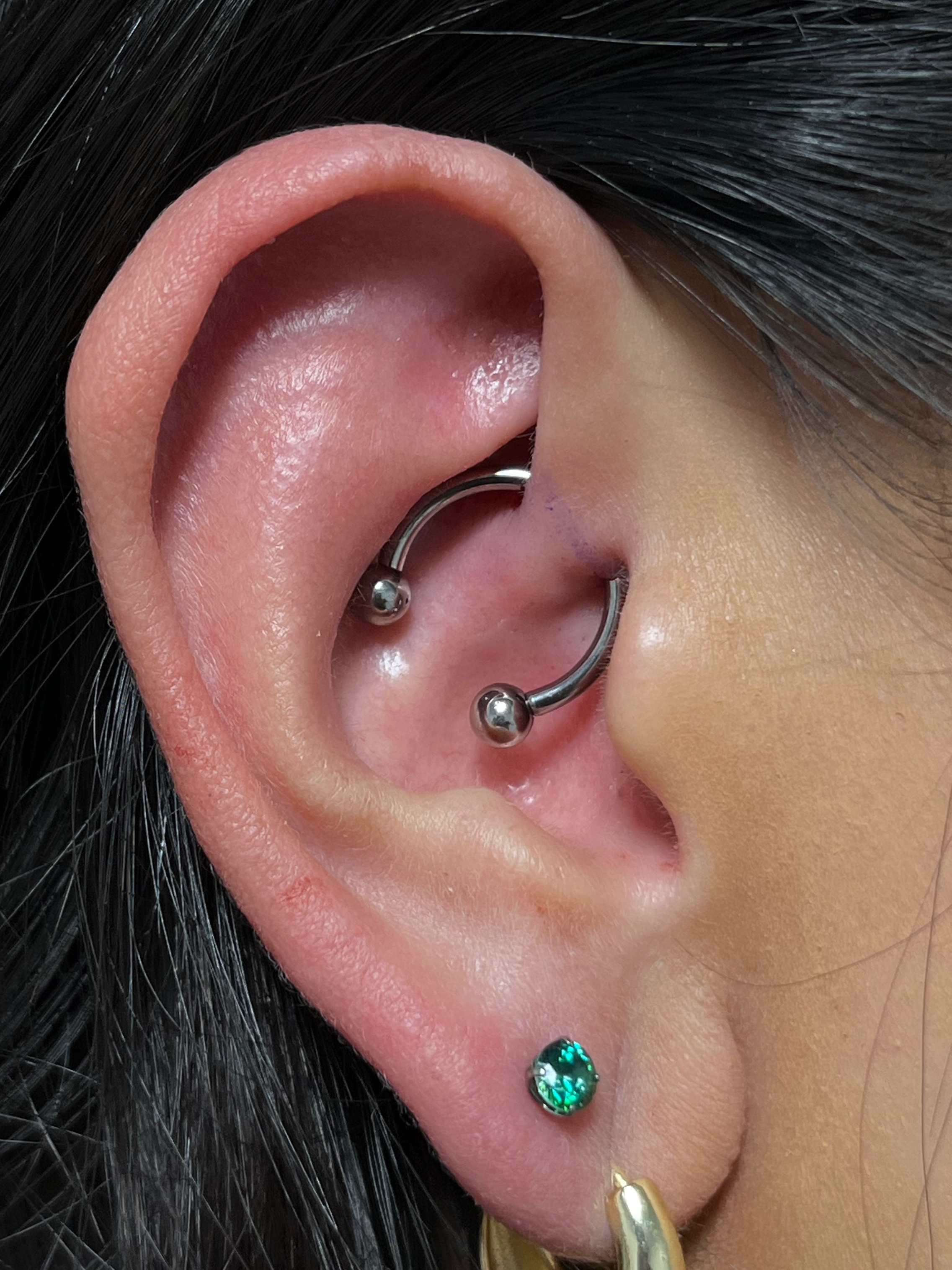 Daith piercing with Implant Grade Titanium Circular Barbell by Other by Harley at Platinum Tattoos & Piercings, San Antonio TX