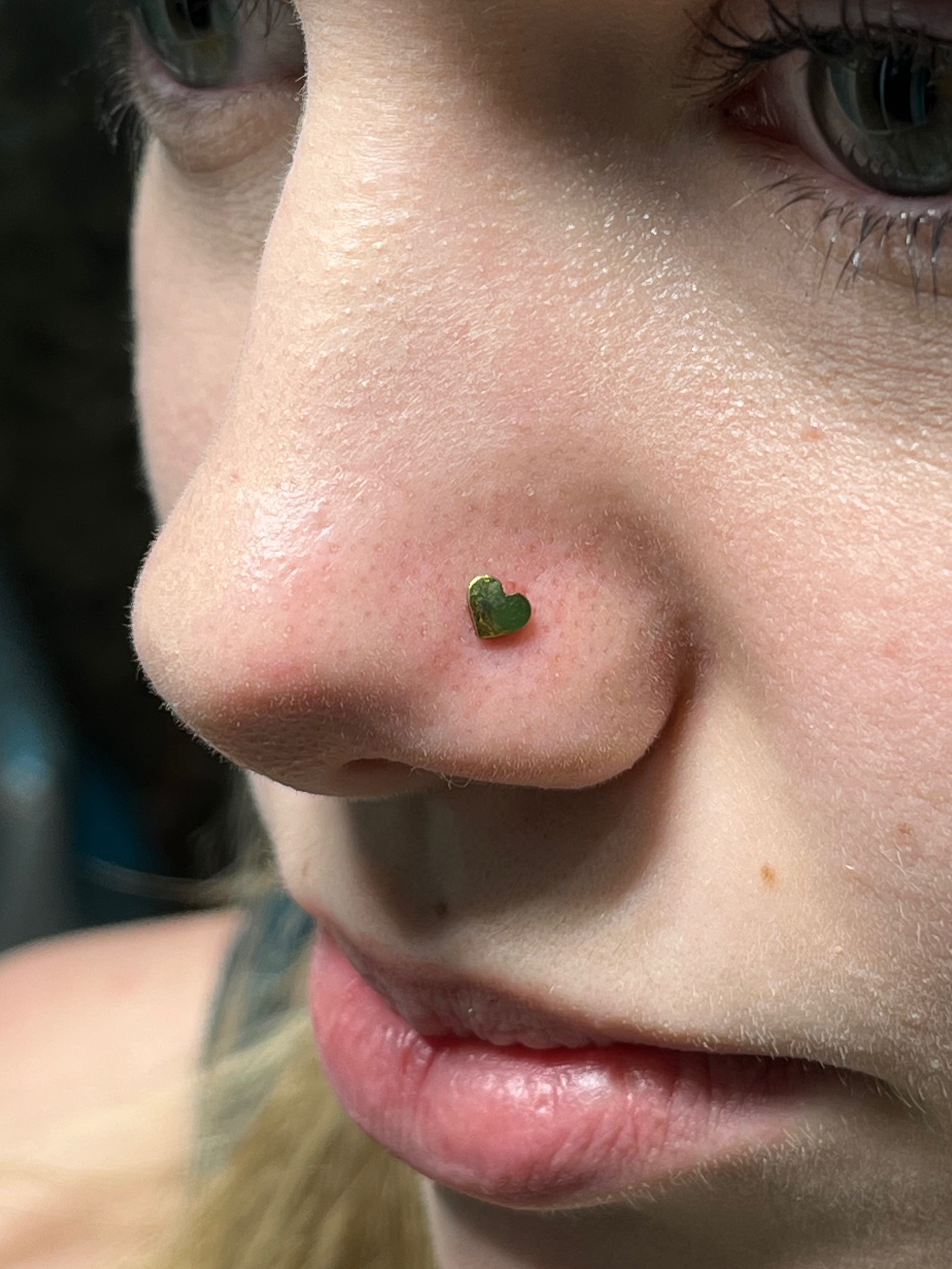 Nostril piercing with Implant Grade Titanium Threadless by NeoMetal by Harley at Platinum Tattoos & Piercings, San Antonio TX