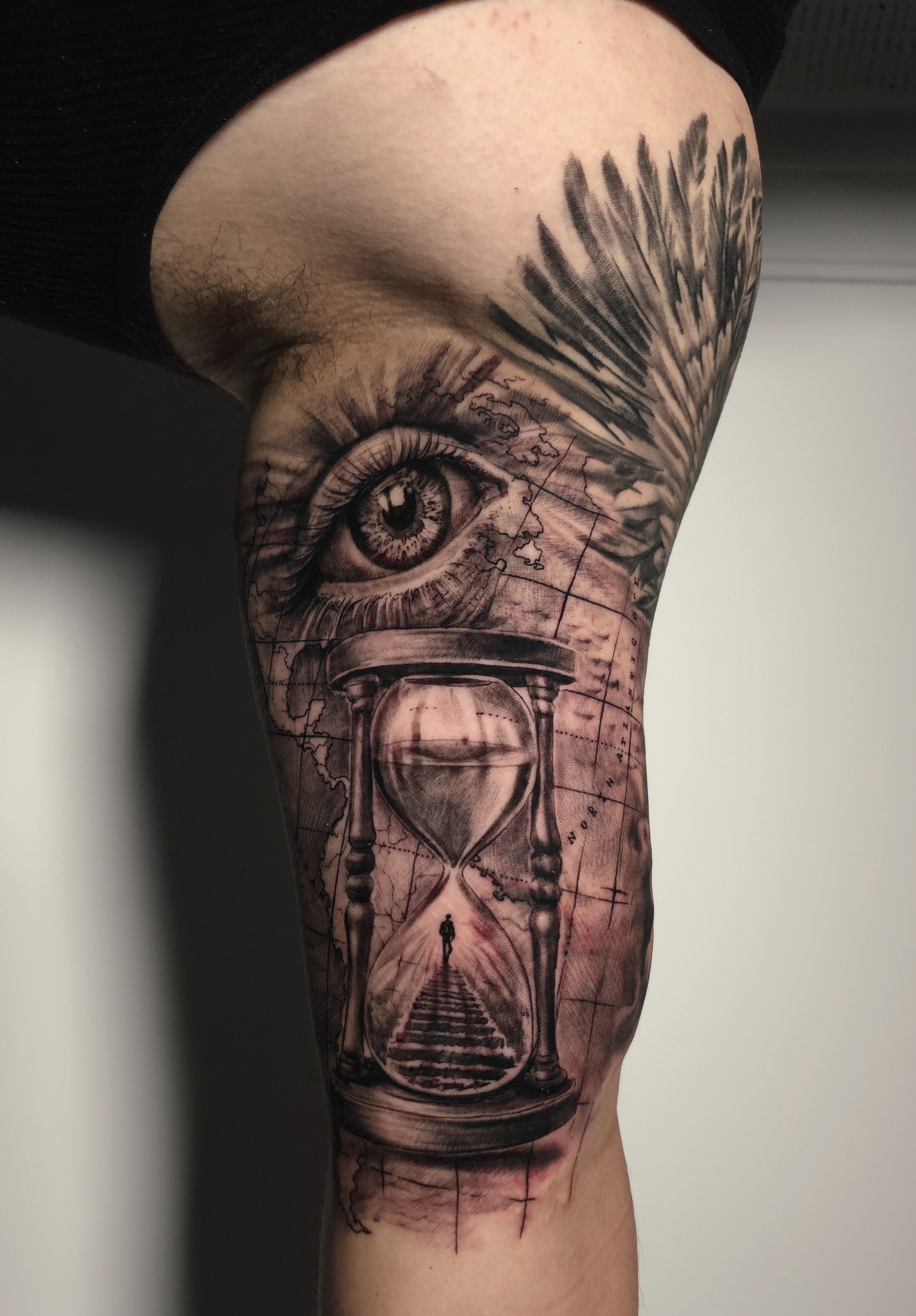 Black & Grey Black tattoo on the Upper Arm by Lee at Platinum Tattoos & Piercings, San Antonio TX
