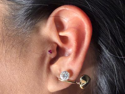 Tragus piercing with Implant Grade Titanium Threadless by NeoMetal by Mingo at Platinum Tattoos & Piercings, San Antonio TX