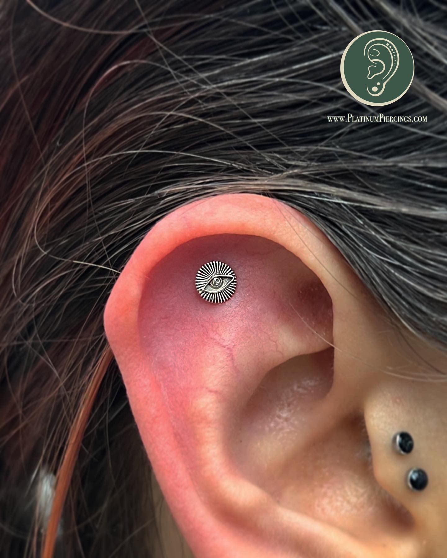 Flat piercing with 14k White Gold Threadless by Tawapa by JC at Platinum Body Piercings, San Antonio TX