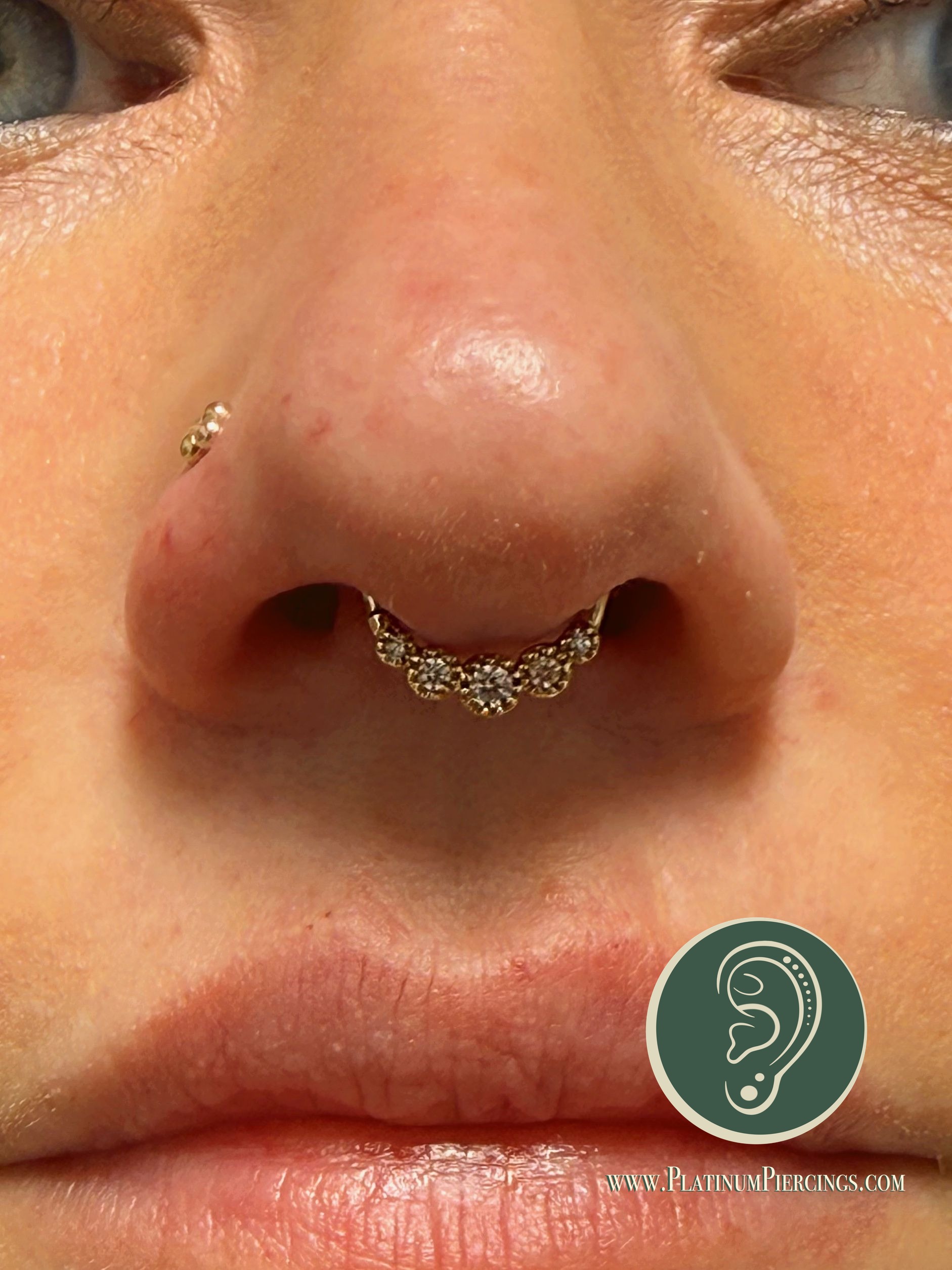 Septum piercing with 14k Yellow Gold Hoop/Ring by Tawapa by Crystal at Platinum Body Piercings, San Antonio TX