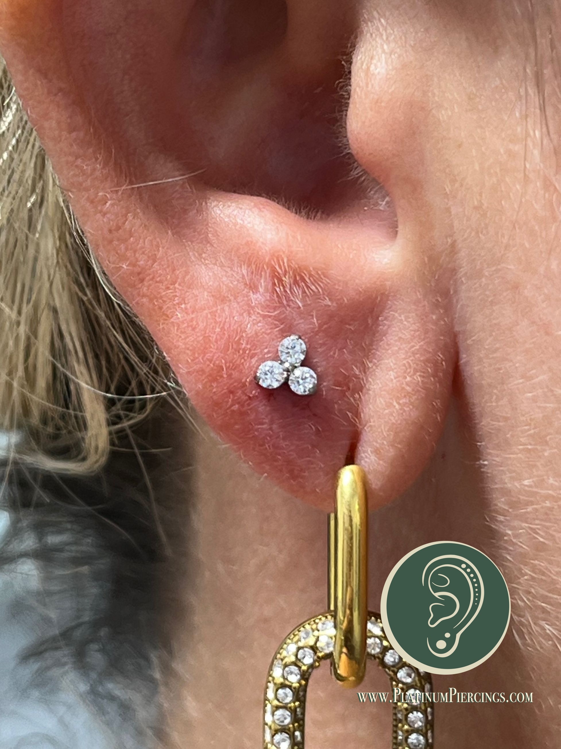 2nd Lobe piercing with Implant Grade Titanium Threadless by NeoMetal by Harley at Platinum Body Piercings, San Antonio TX