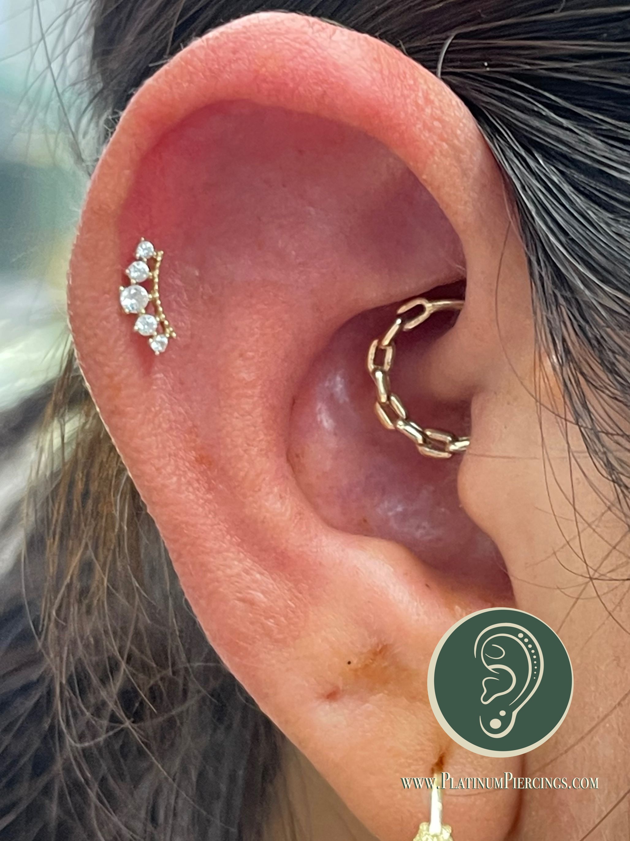 Daith piercing with 14k Yellow Gold Seamless Ring by Tawapa by Crystal at Platinum Body Piercings, San Antonio TX