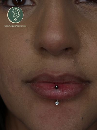 Vertical Labret Piercing | Curved Barbell | Implant Grade Titanium | Platinum Body Piercings, North Star Mall, San Antonio TX