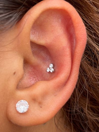 Conch piercing with Implant Grade Titanium Threadless by NeoMetal by Harley at Platinum Body Piercings, San Antonio TX