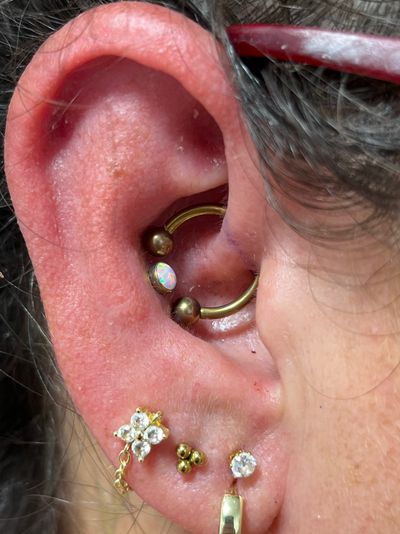 Daith piercing with Implant Grade Titanium Circular Barbell by Other by Harley at Platinum Body Piercings, San Antonio TX