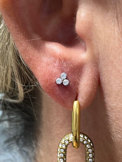 2nd Lobe piercing with Implant Grade Titanium Threadless by NeoMetal by Harley at Platinum Body Piercings, San Antonio TX