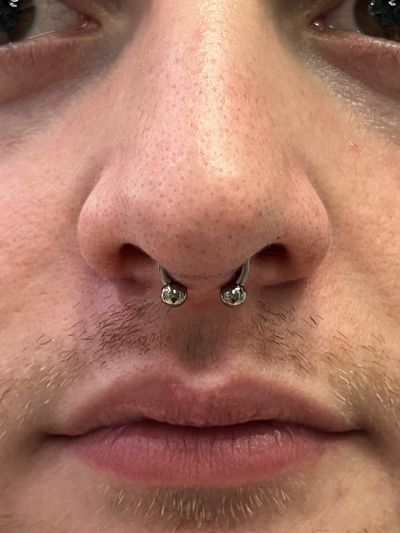 Septum piercing with Implant Grade Titanium Circular Barbell by Other by Harley at Platinum Body Piercings, San Antonio TX