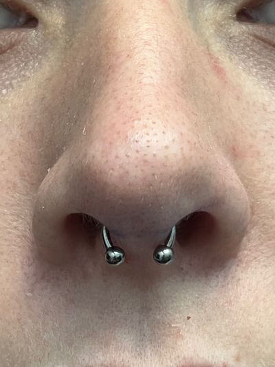 Septum piercing with Implant Grade Titanium Circular Barbell by Other by Harley at Platinum Body Piercings, San Antonio TX