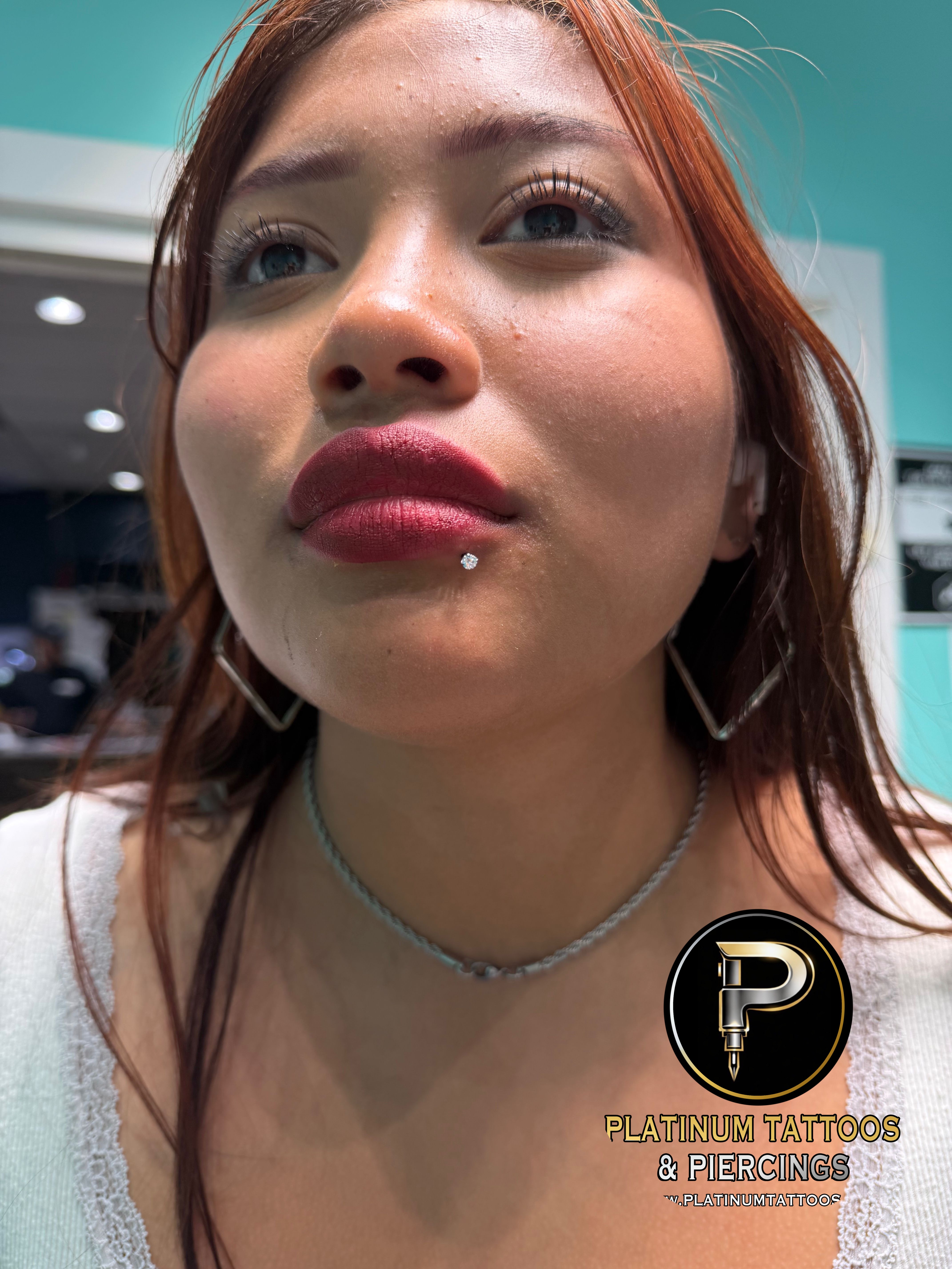 Lip piercing with Implant Grade Titanium Labret Stud/Flat Back by NeoMetal by Mingo at Platinum Tattoos & Piercings, San Antonio TX