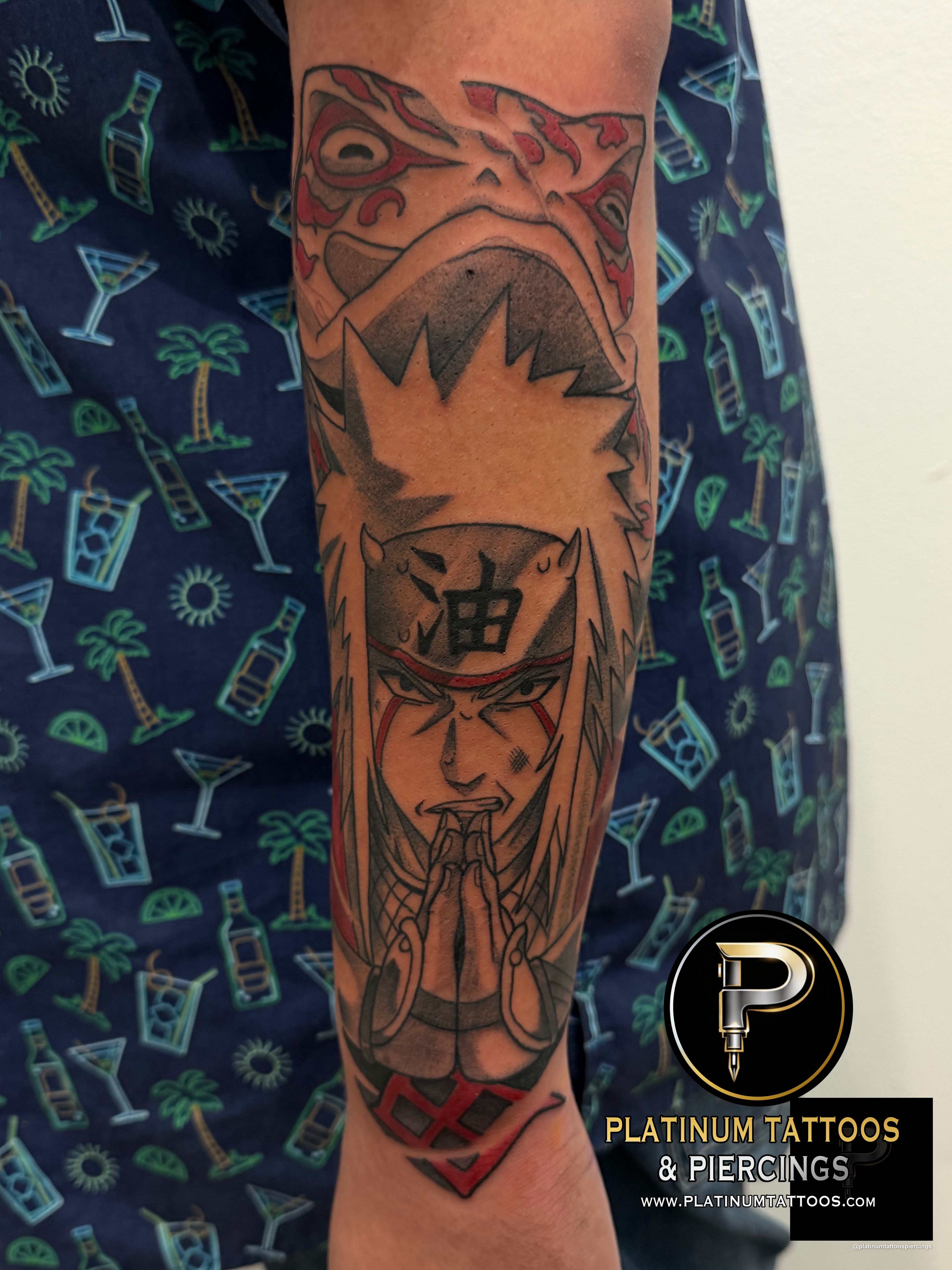 Anime tattoo on the forearm by Jesus at Platinum Tattoos & Piercings, San Antonio TX