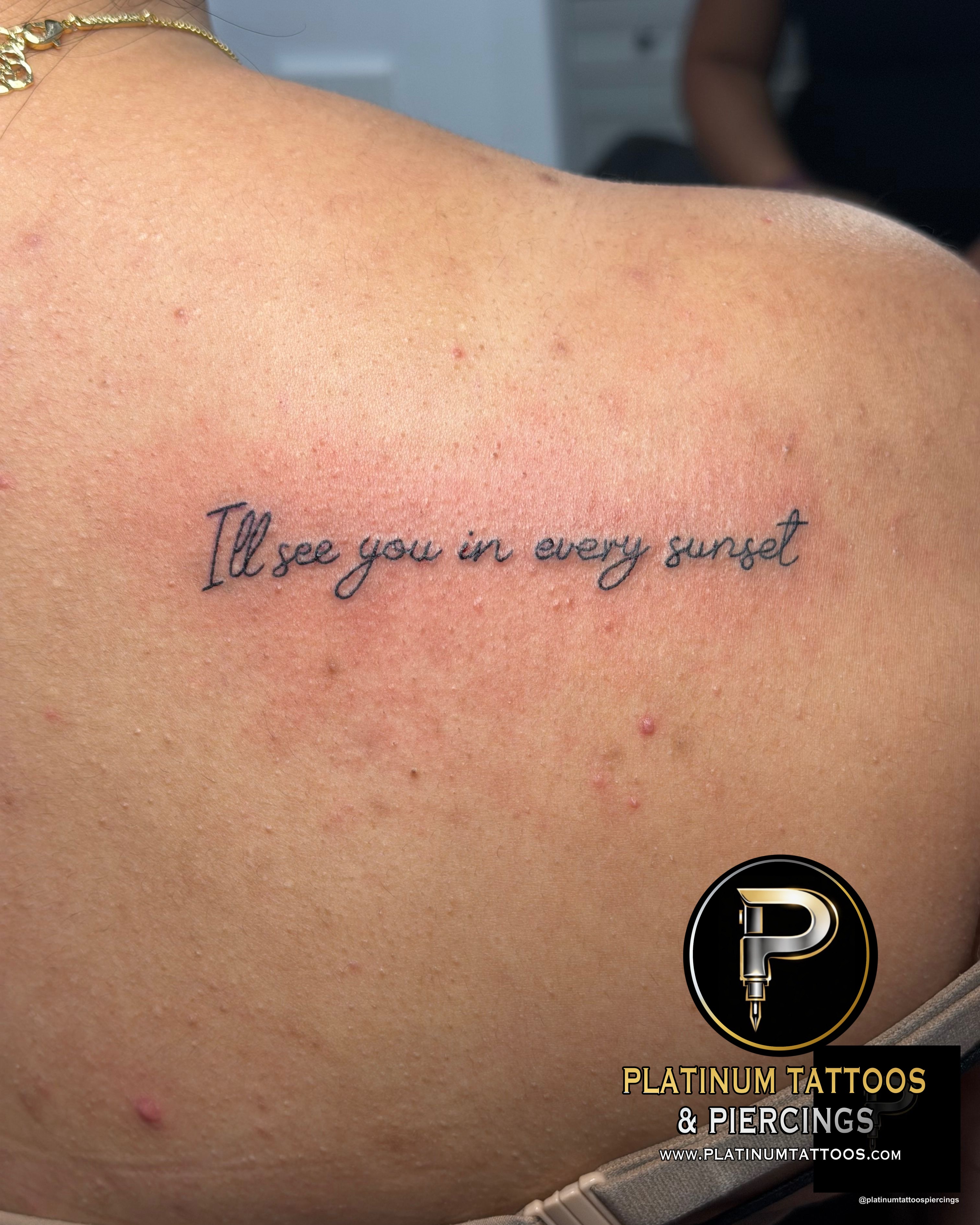 Lettering tattoo on the back by Jerson at Platinum Tattoos & Piercings, San Antonio TX
