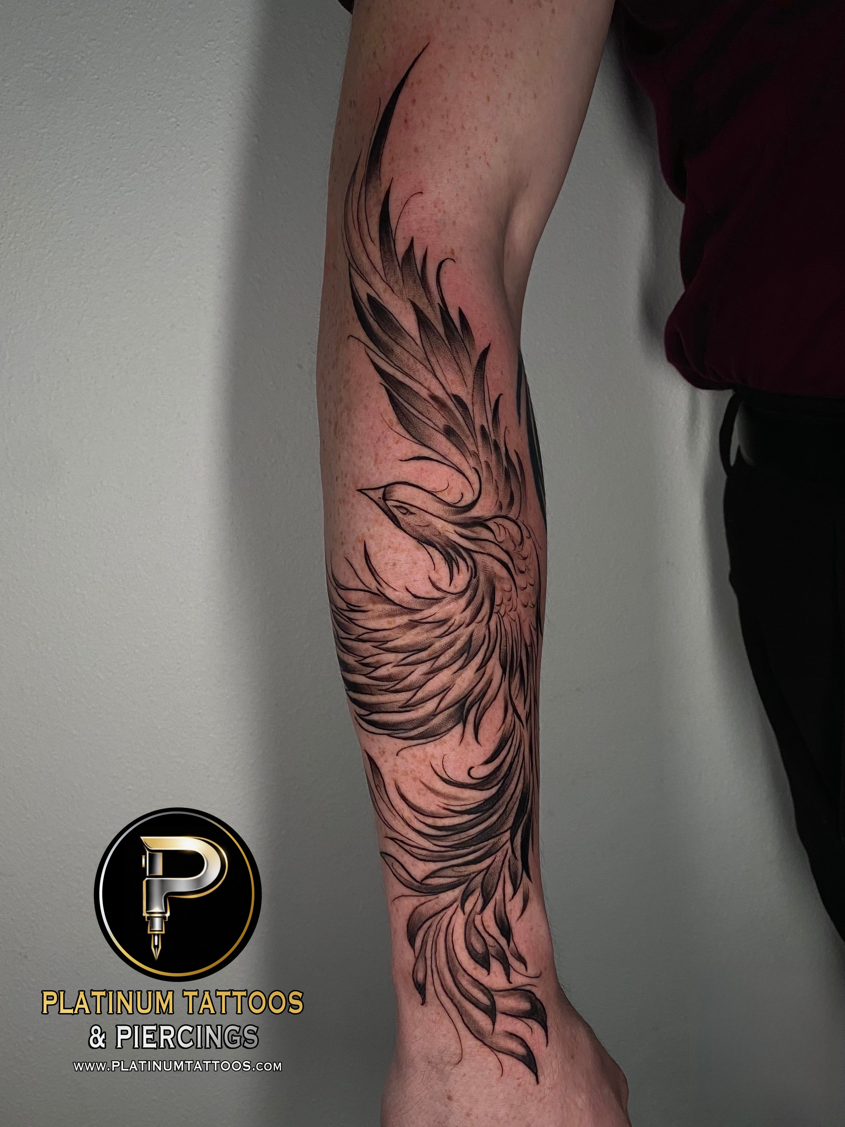 Blackwork tattoo on the forearm by Remy at Platinum Tattoos & Piercings, San Antonio TX
