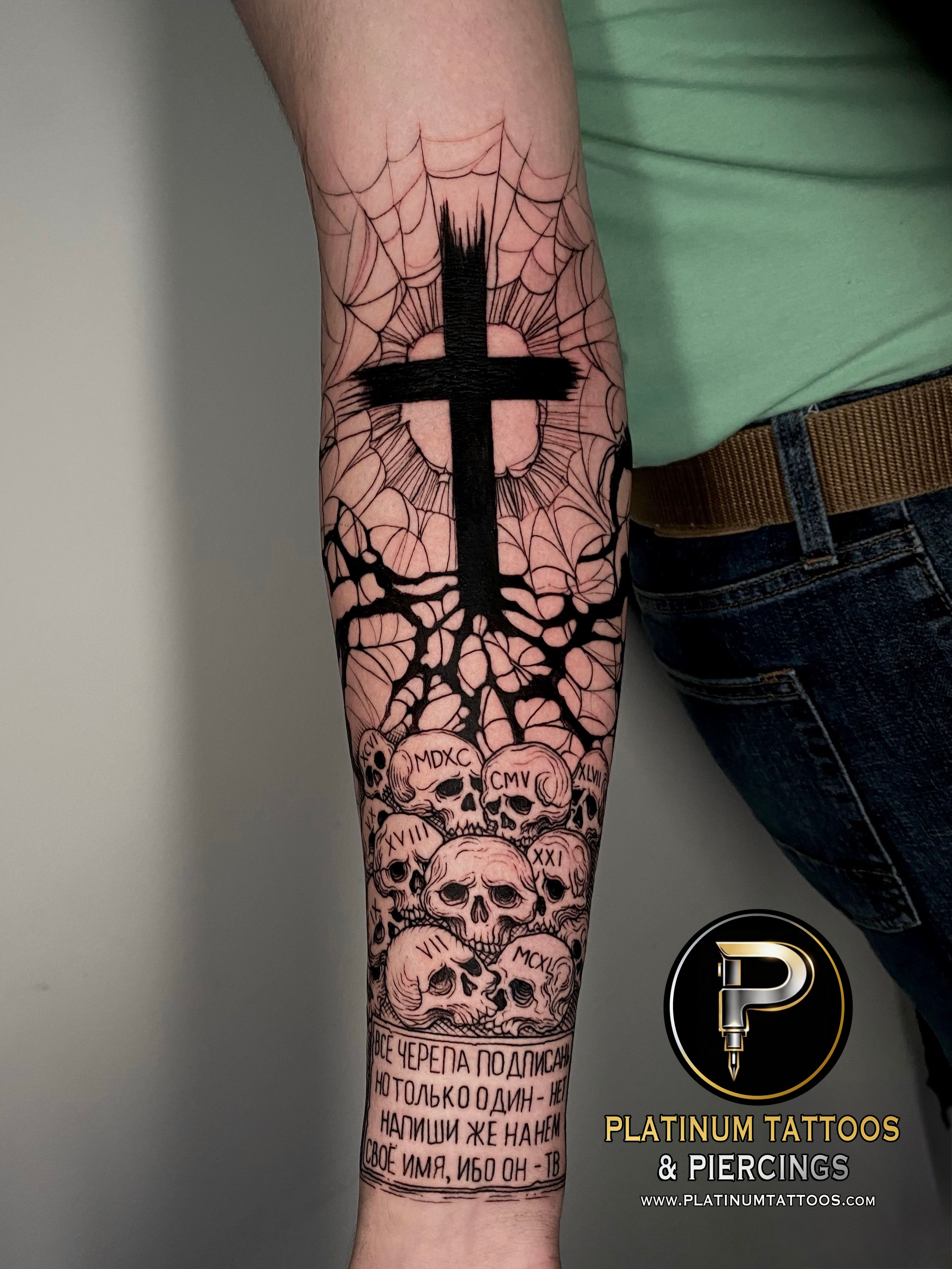 Blackwork tattoo on the forearm by Remy at Platinum Tattoos & Piercings, San Antonio TX