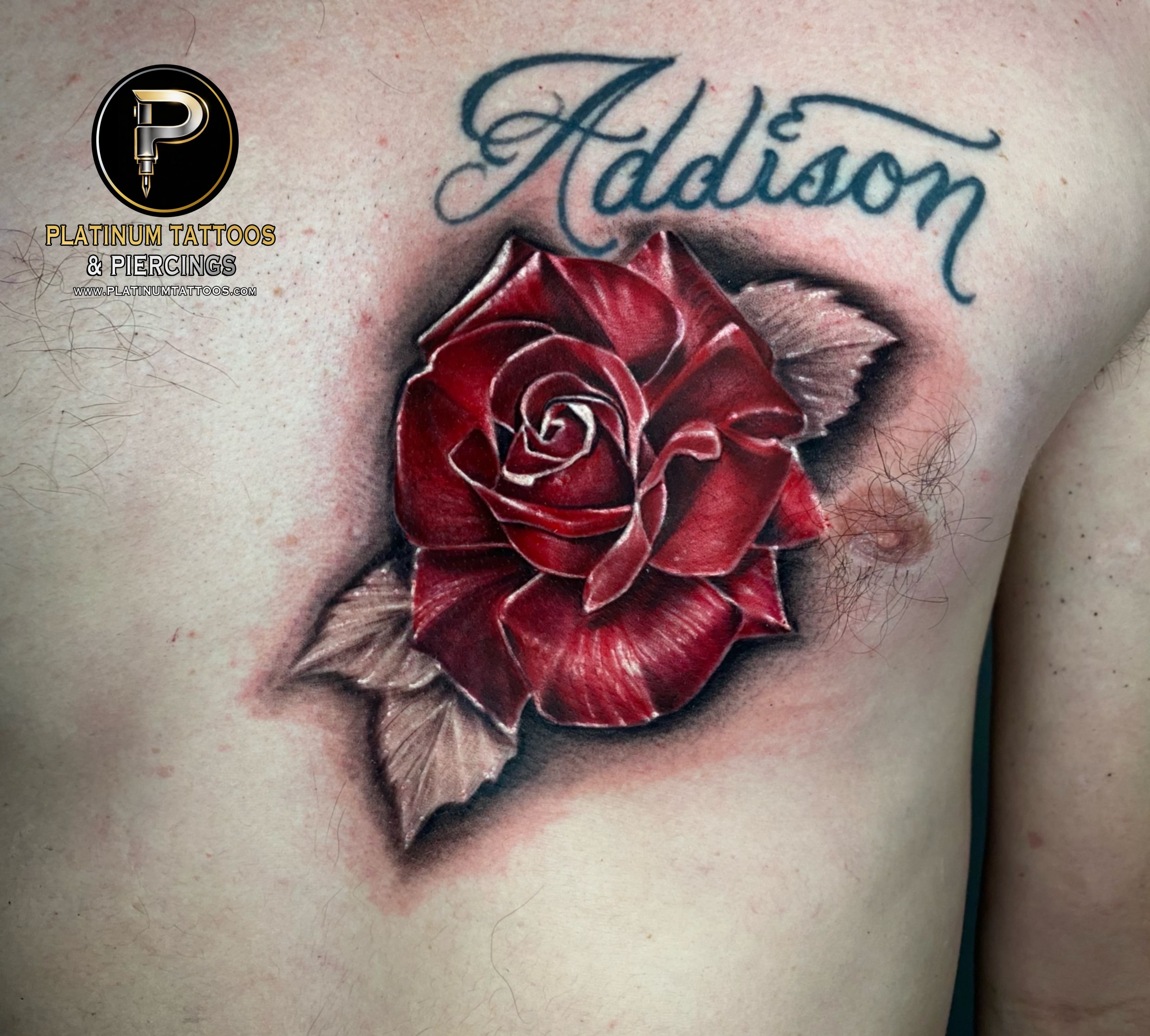 Realism tattoo on the chest by Remy at Platinum Tattoos & Piercings, San Antonio TX