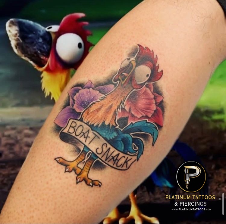 Traditional tattoo on the calf at Platinum Tattoos & Piercings, San Antonio TX