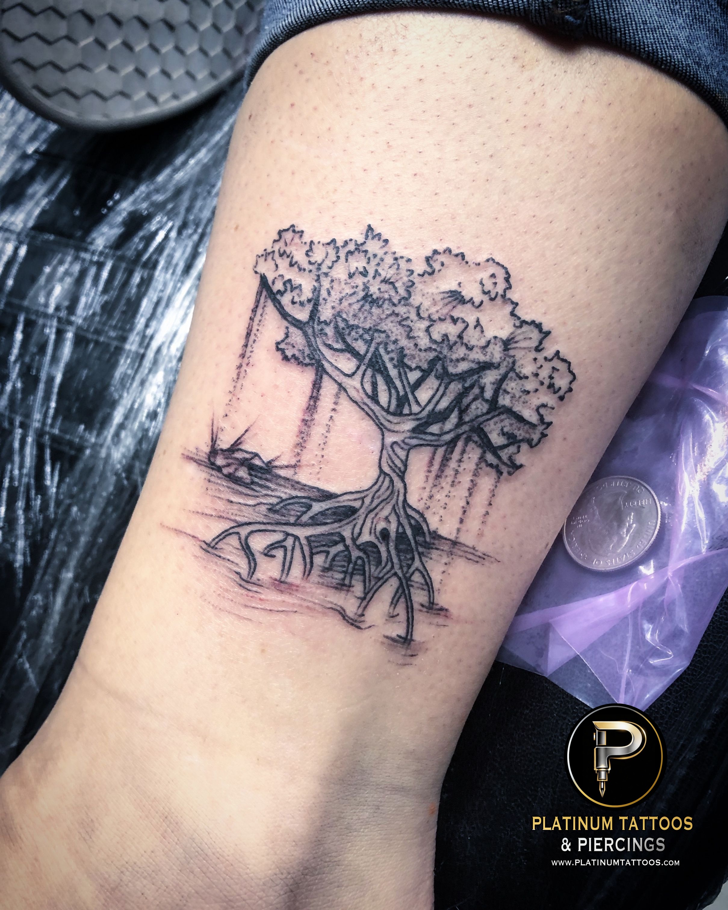 Blackwork tattoo on the wrist at Platinum Tattoos & Piercings, San Antonio TX