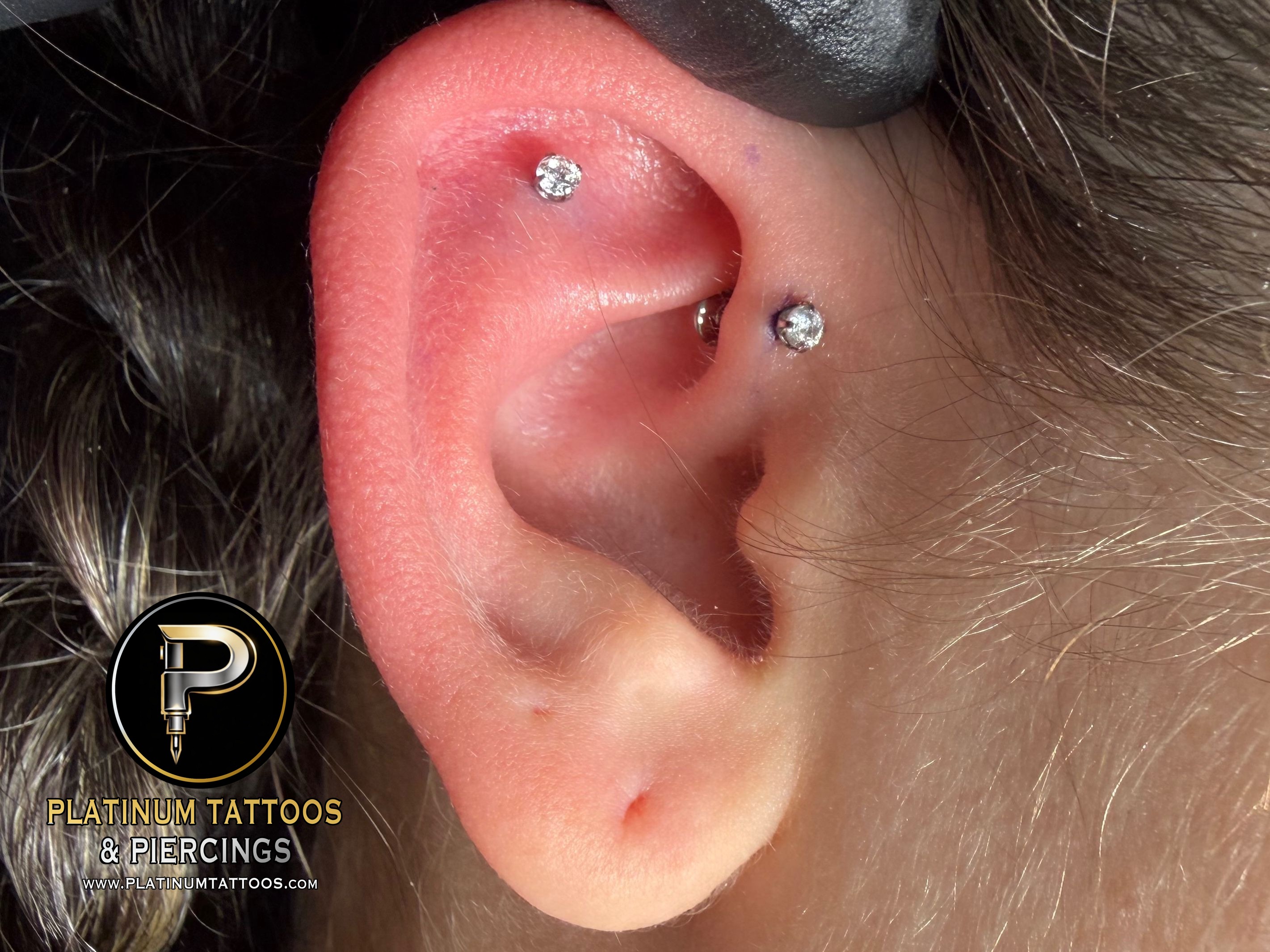 Threadless, Threadless piercing on the 1st Forward Helix, Flat by Mingo at Platinum Tattoos & Piercings, San Antonio TX