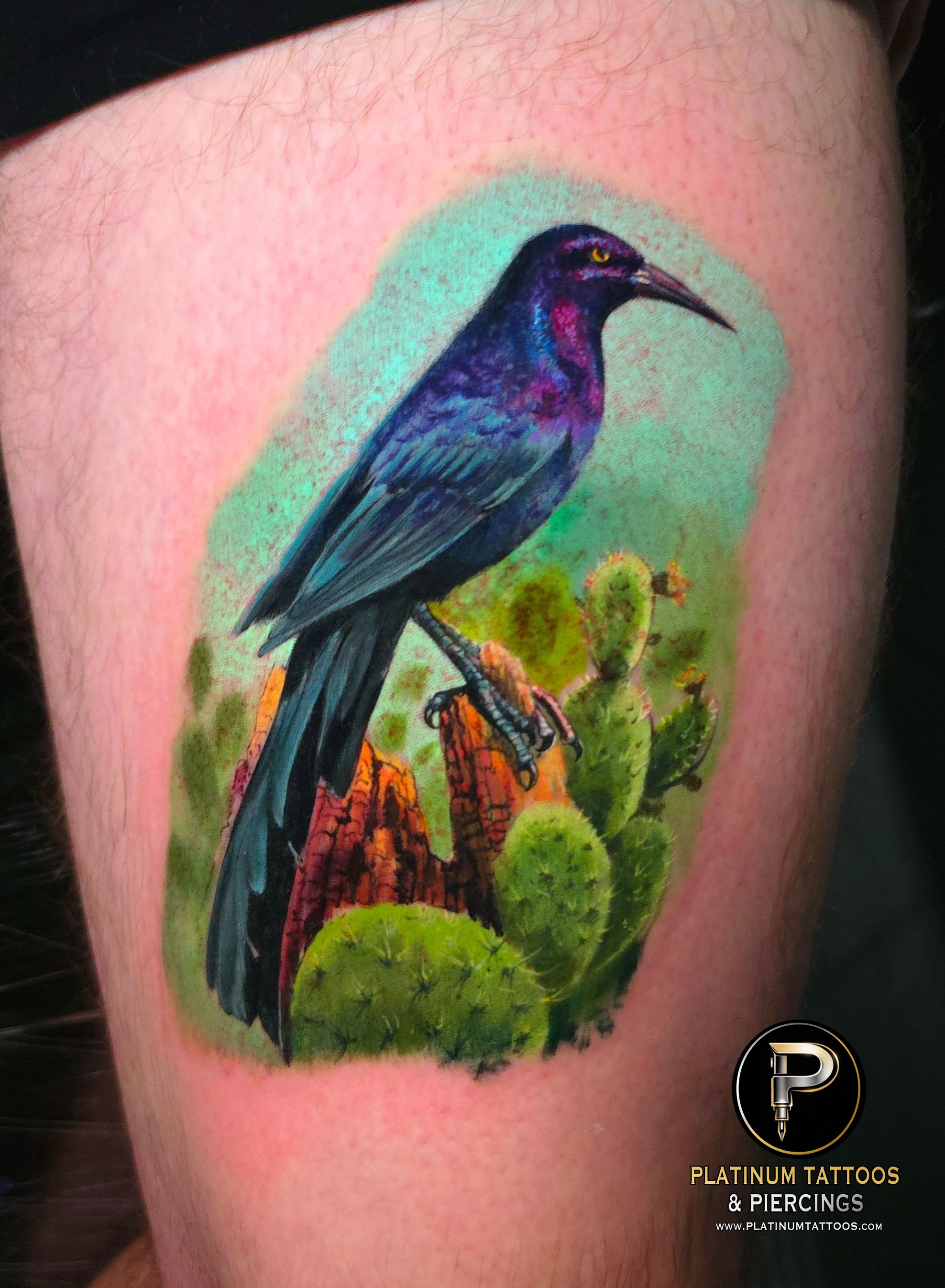 Color Realism tattoo on the Thigh by Lee at Platinum Tattoos & Piercings, San Antonio TX