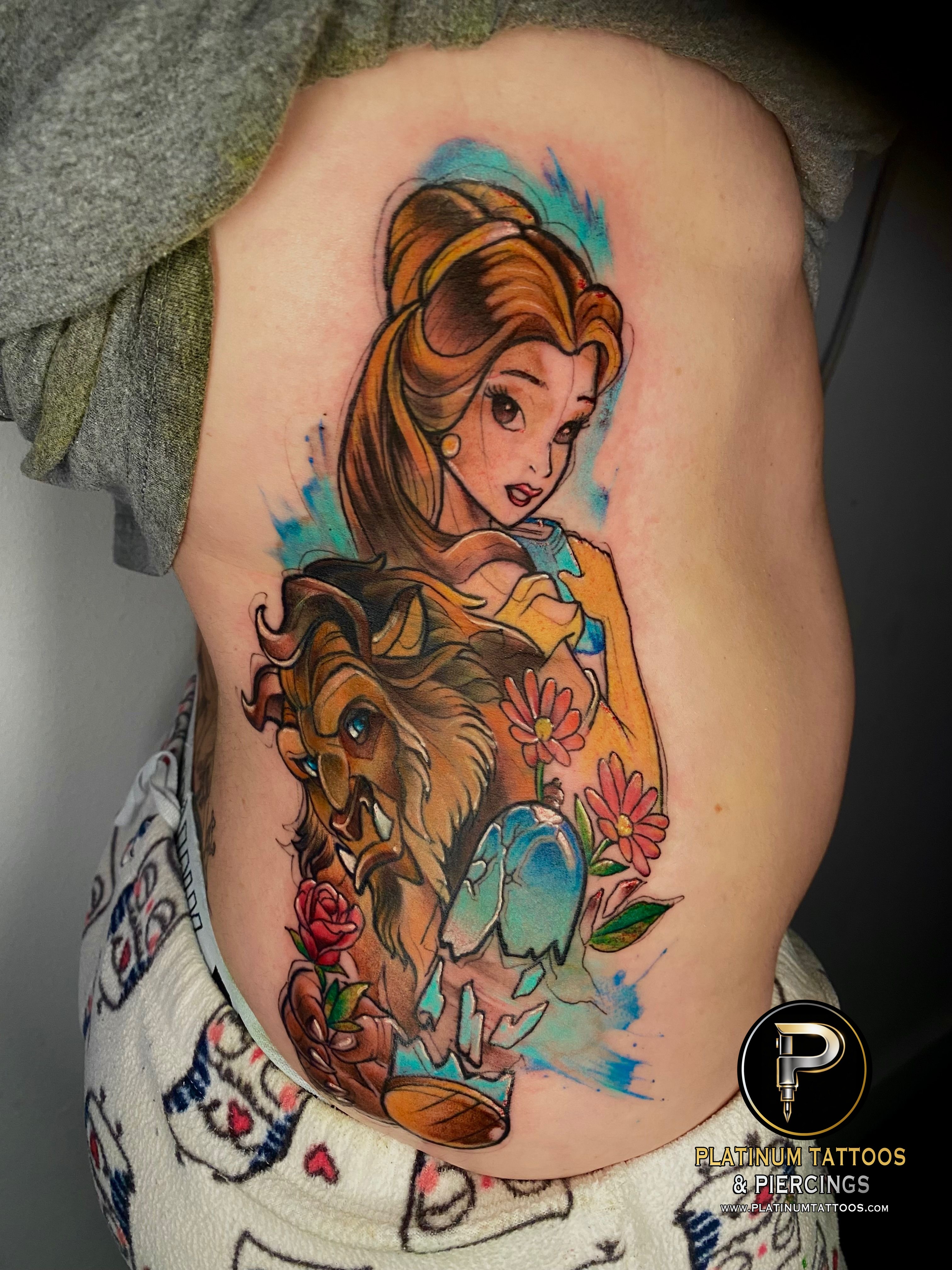 Watercolor, Cover-Up Multi-Color tattoo on the Ribs by Remy at Platinum Tattoos & Piercings, San Antonio TX