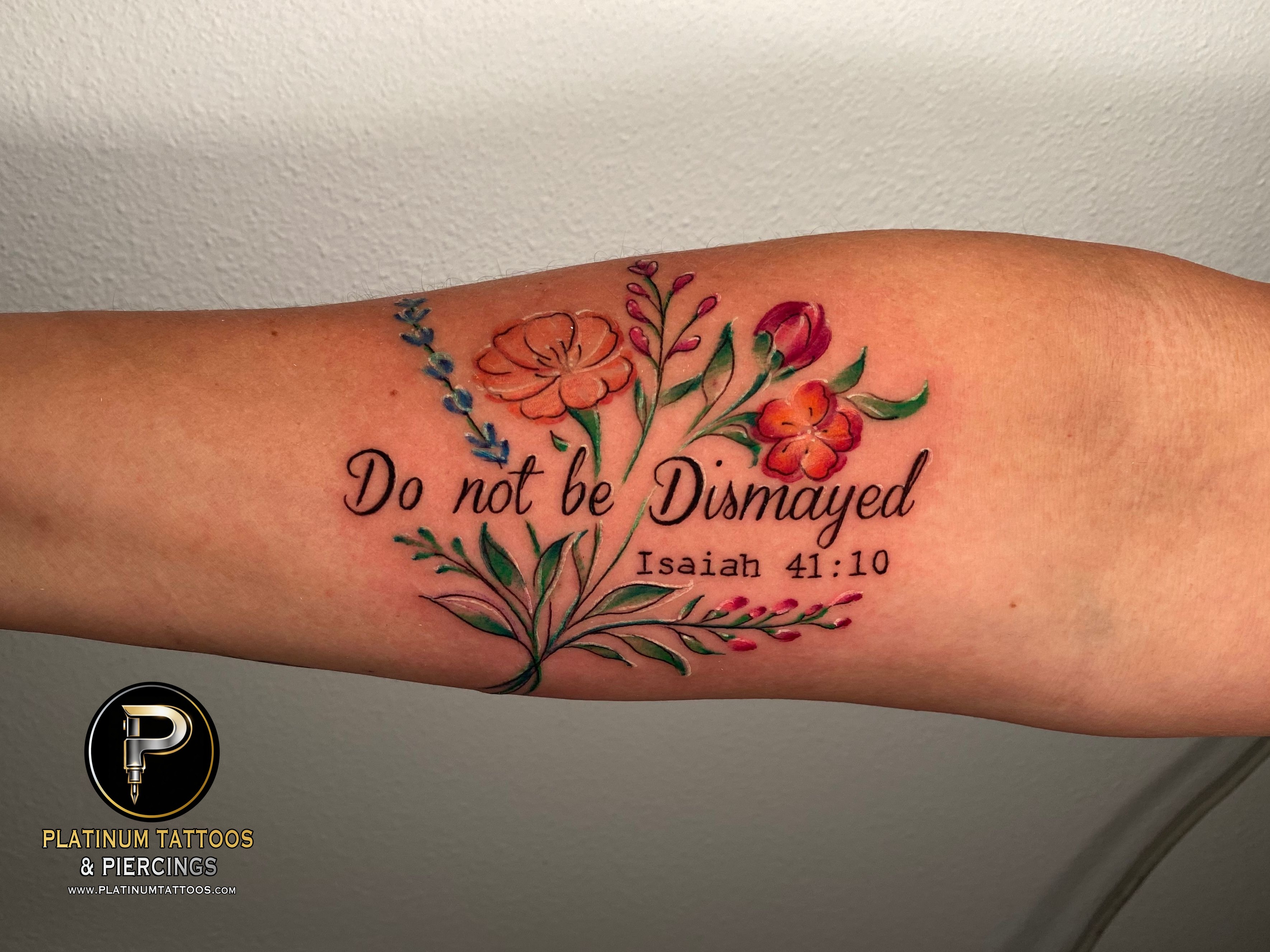 Watercolor Multi-Color Flower, Script/Cursive tattoo by Remy at Platinum Tattoos & Piercings, San Antonio TX