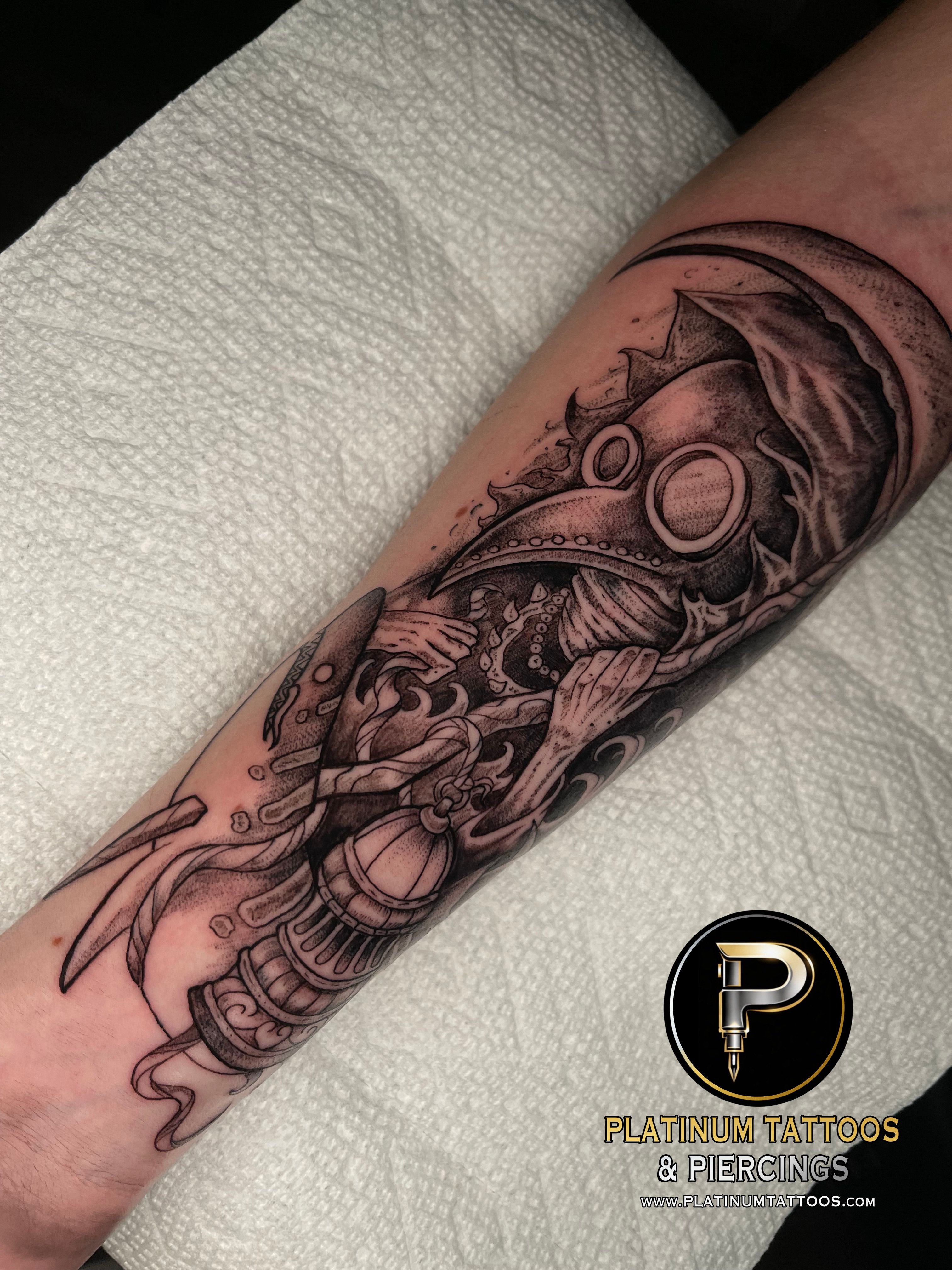 Tattoo Blackwork Illustrative Dotwork on the Forearm by Jerson at Platinum Tattoos & Piercings, San Antonio TX