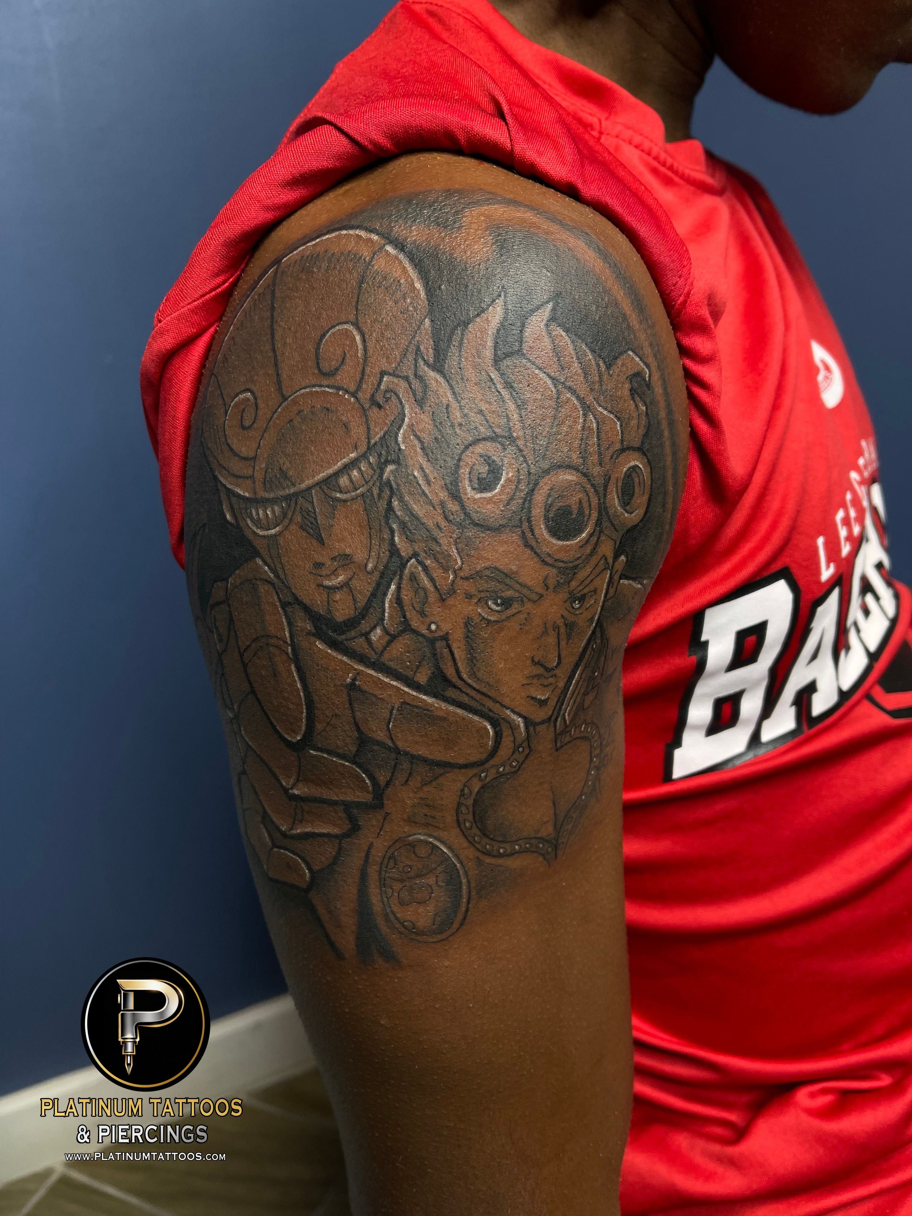 Tattoo Sketch Black & Grey on the Upper Arm by Jerson at Platinum Tattoos & Piercings, San Antonio TX