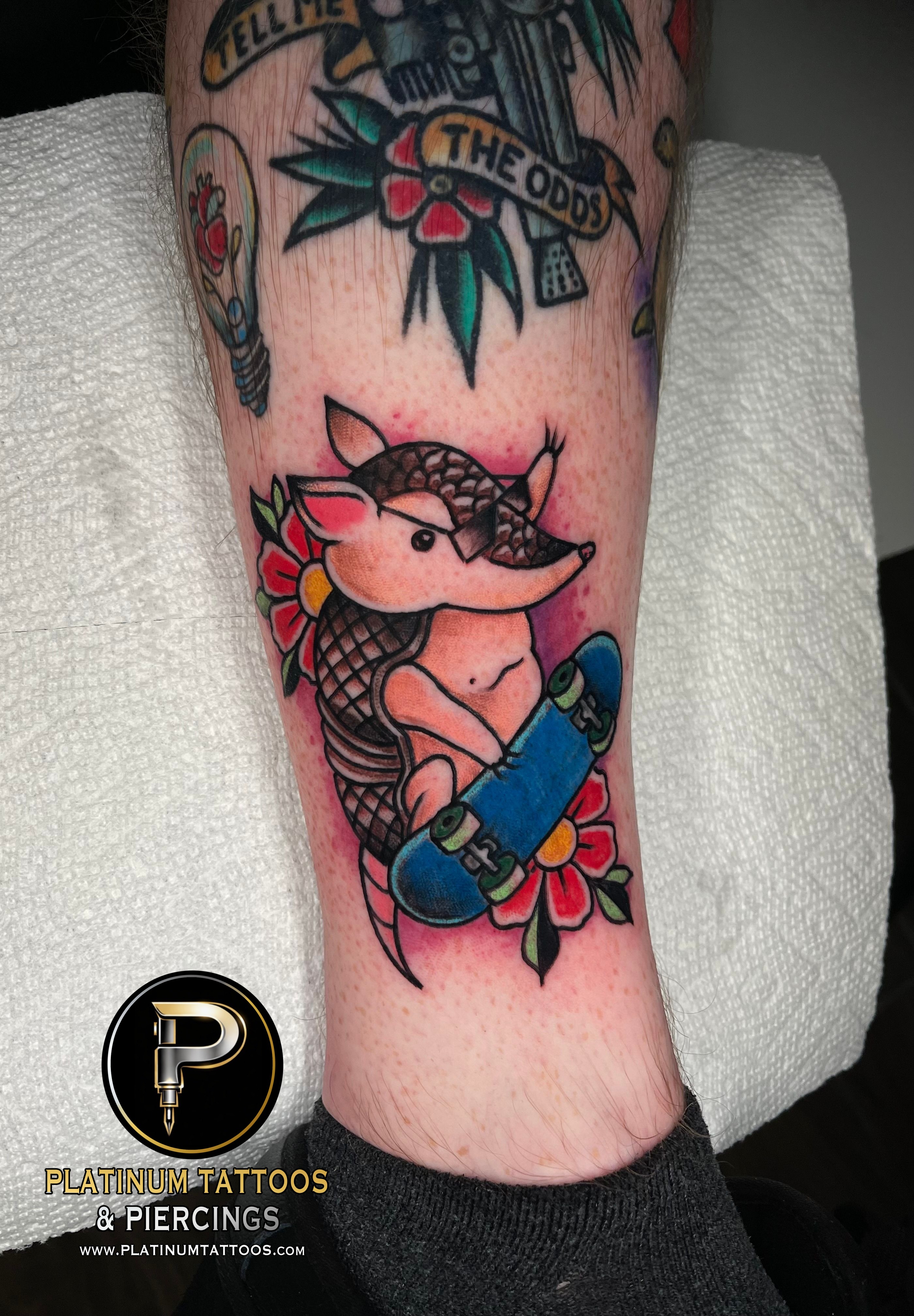 Tattoo Traditional on the Calf by Jerson at Platinum Tattoos & Piercings, San Antonio TX