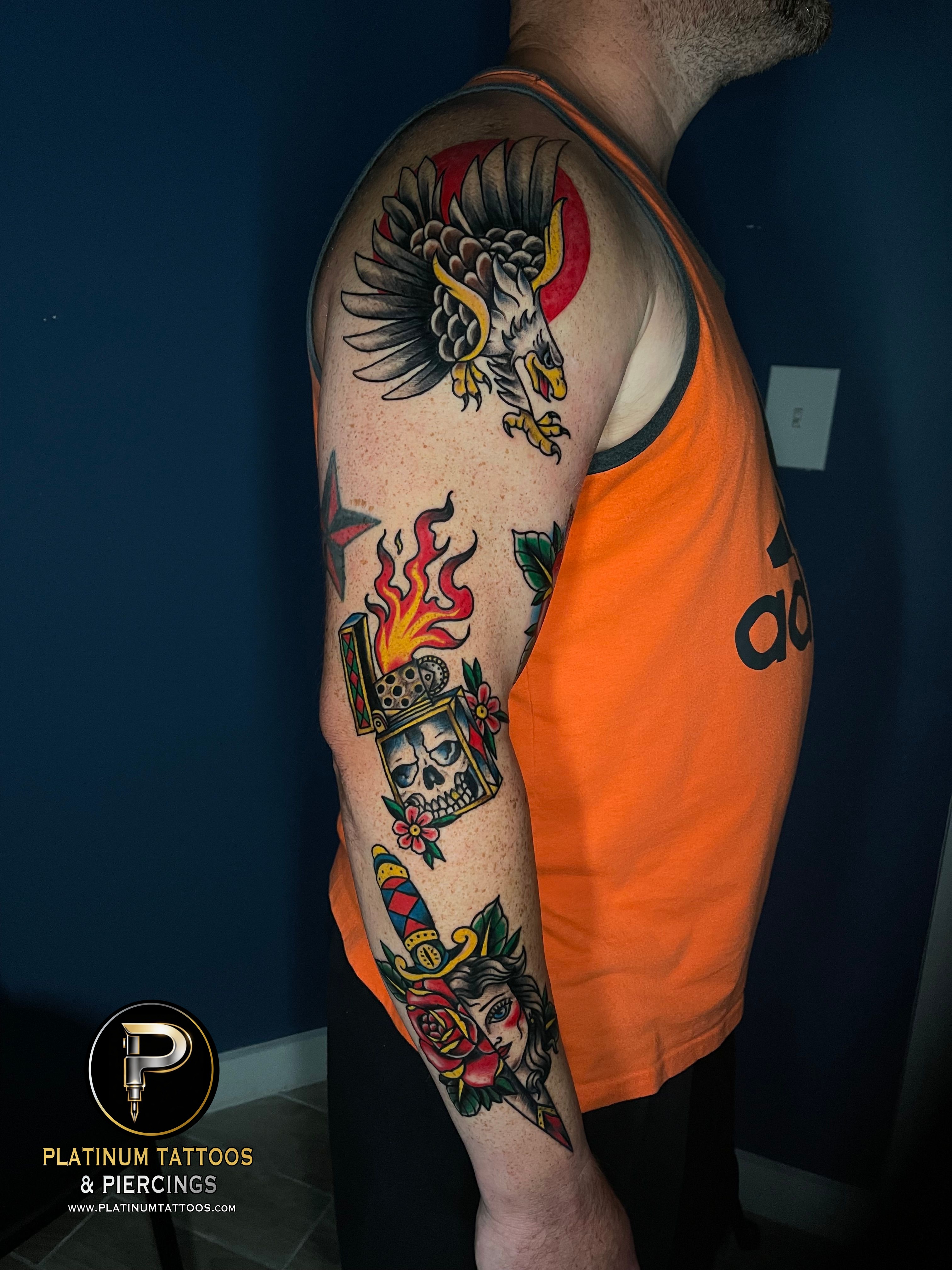 Tattoo Traditional on the Half Sleeve by Jerson at Platinum Tattoos & Piercings, San Antonio TX