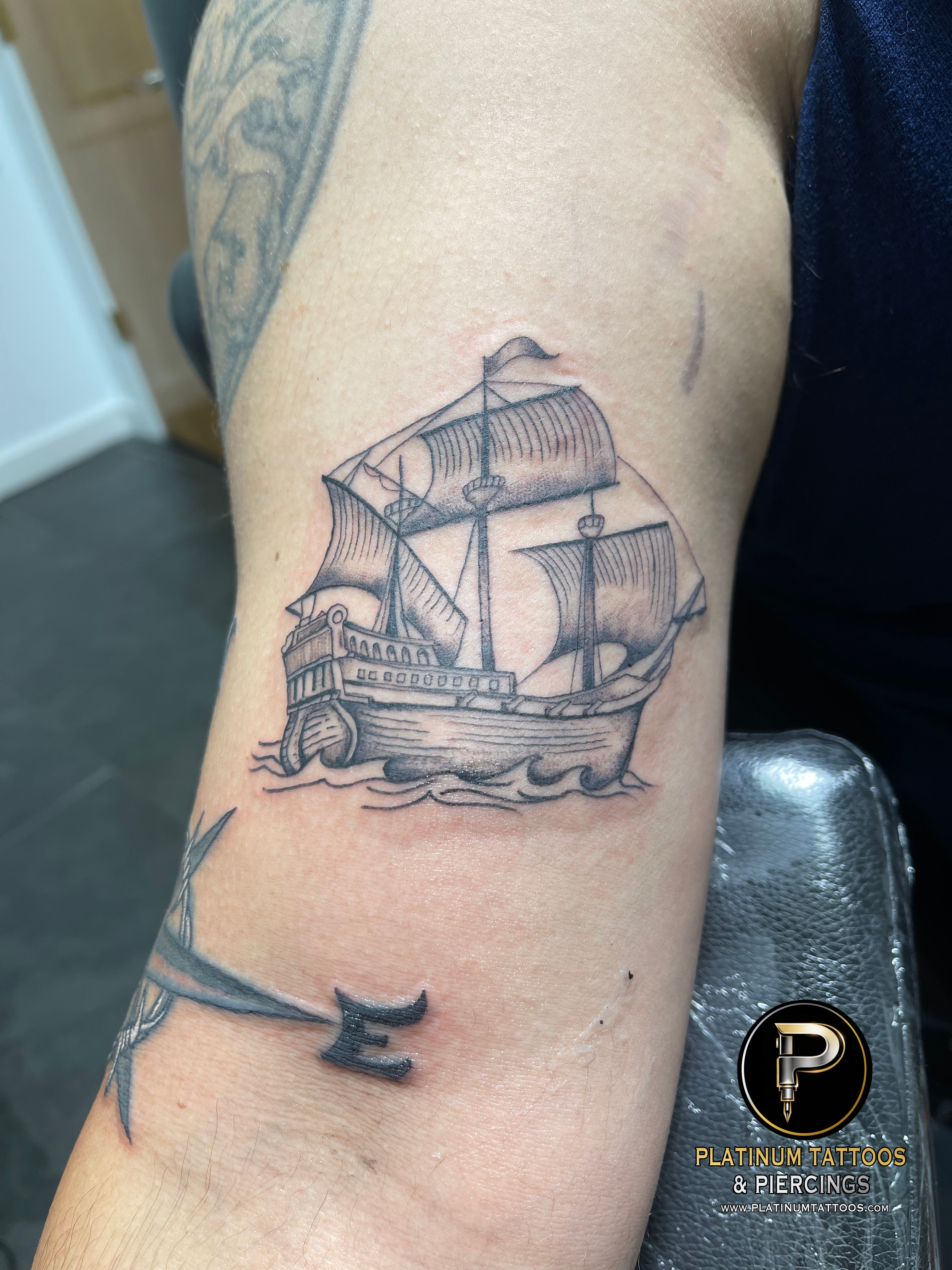 Tattoo Blackwork Illustrative on the Upper Arm by Jerson at Platinum Tattoos & Piercings, San Antonio TX