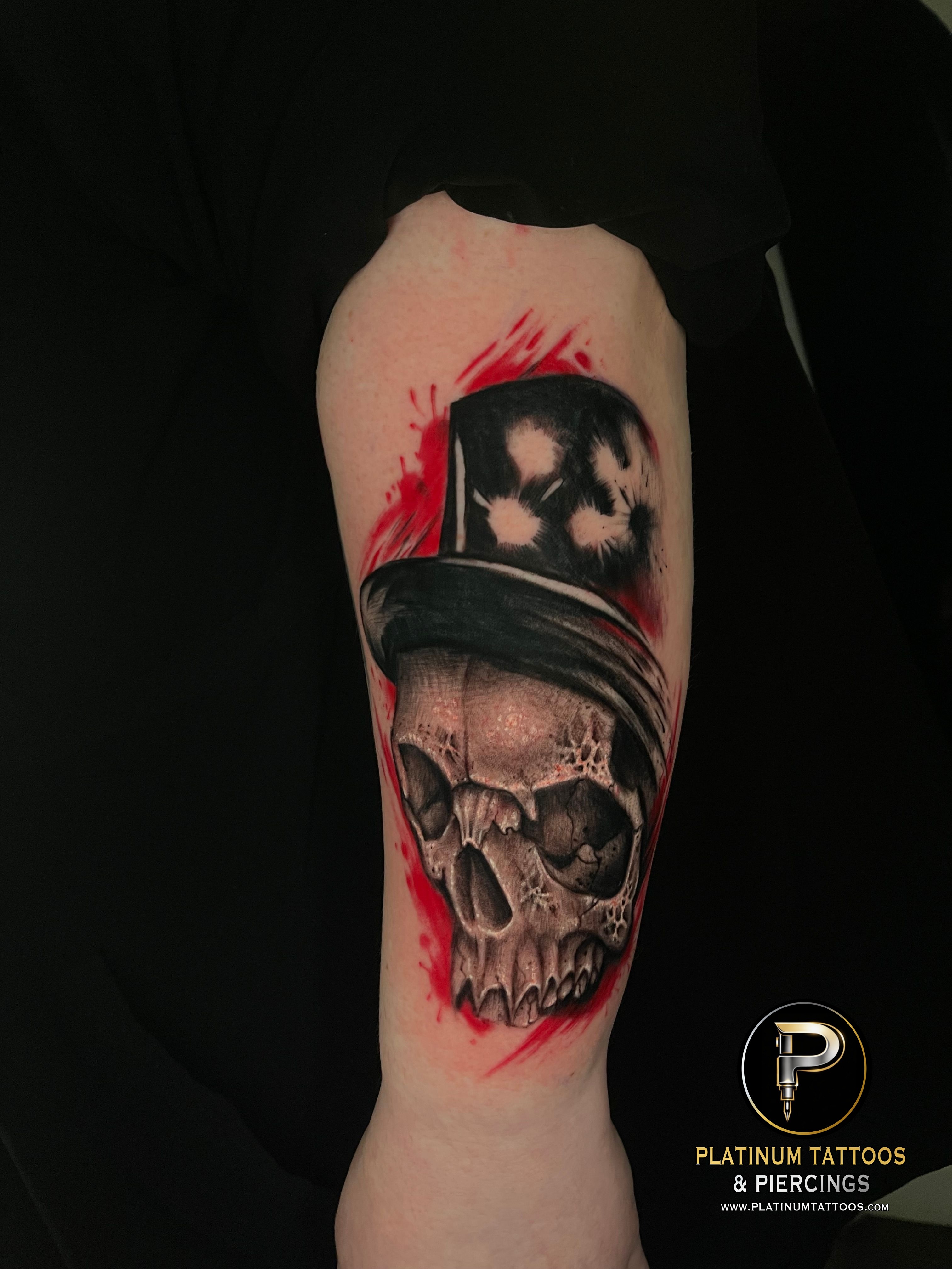 Tattoo Black & Grey Trash Polka Fine Line Geometric on the Forearm by Jerson at Platinum Tattoos & Piercings, San Antonio TX