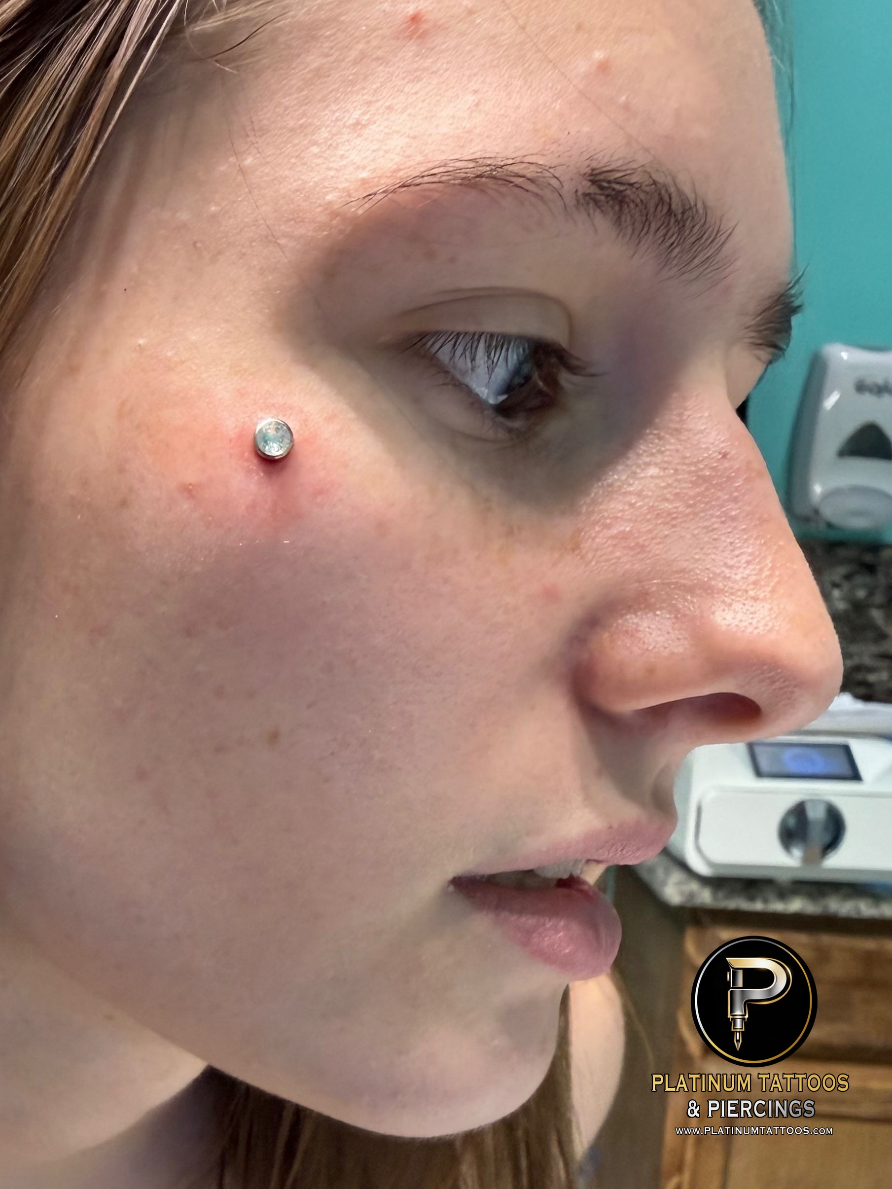 Dermal piercing with Implant Grade Titanium Disc by Other by Mingo at Platinum Tattoos & Piercings, San Antonio TX