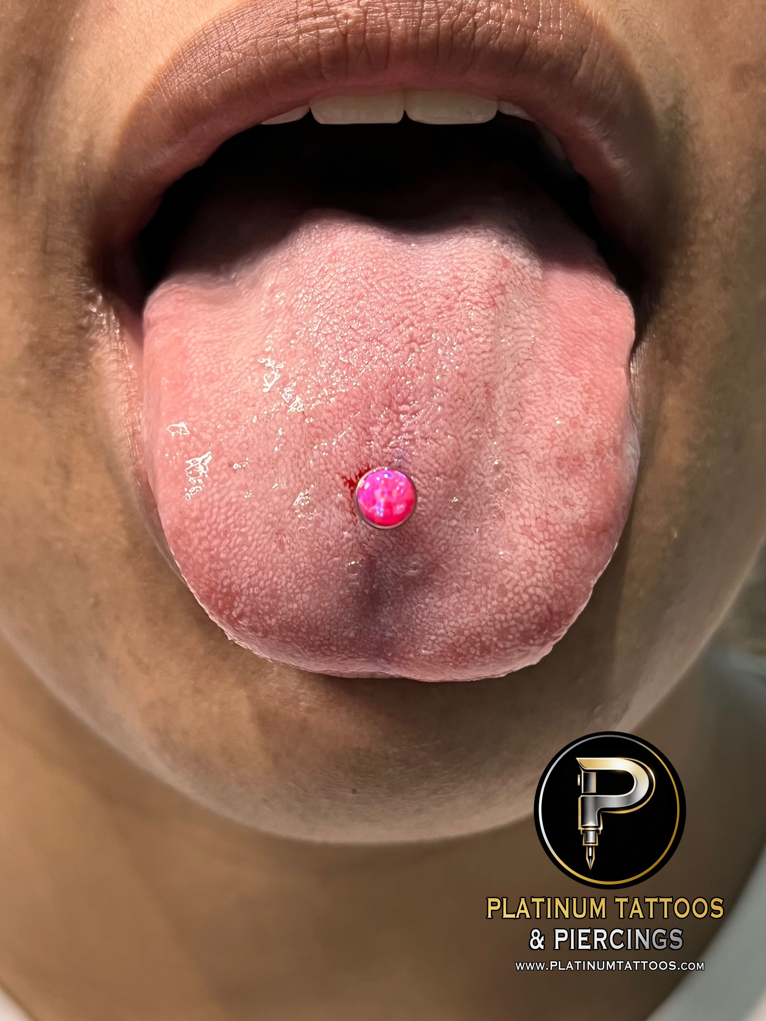 Tongue piercing with Implant Grade Titanium Barbell by NeoMetal by Harley at Platinum Tattoos & Piercings, San Antonio TX