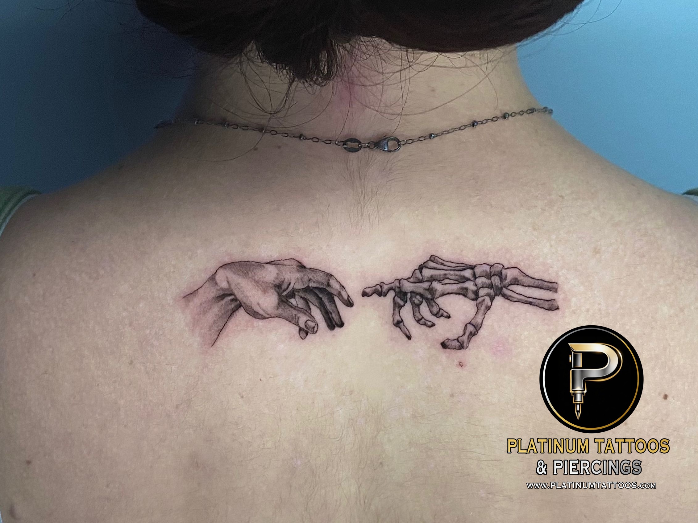 Black & Grey, Blackwork, Fine Line tattoo on the Spine by Remy at Platinum Tattoos & Piercings, San Antonio TX