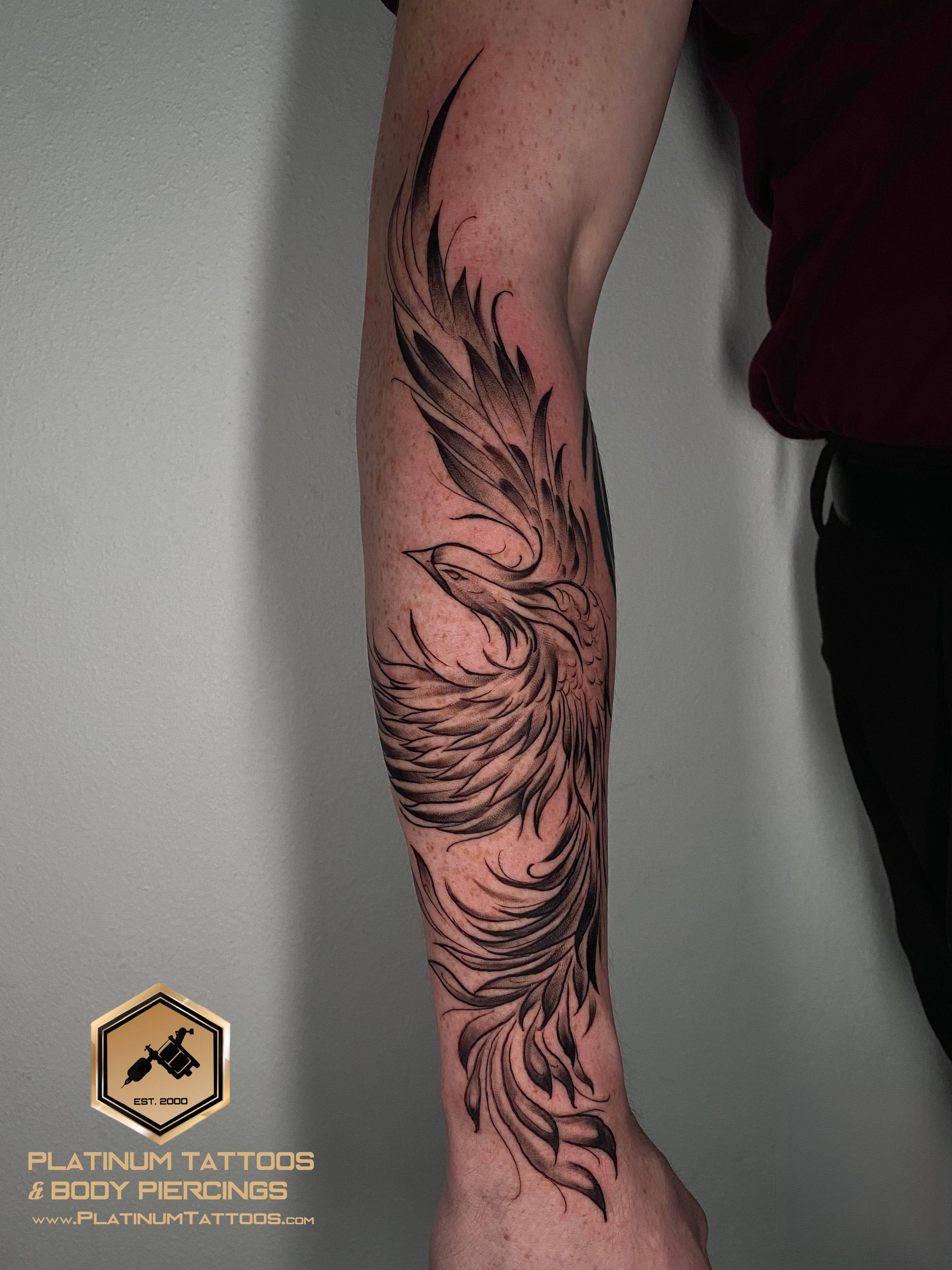 Blackwork tattoo on the forearm by Remy at Platinum Tattoos & Piercings, San Antonio TX