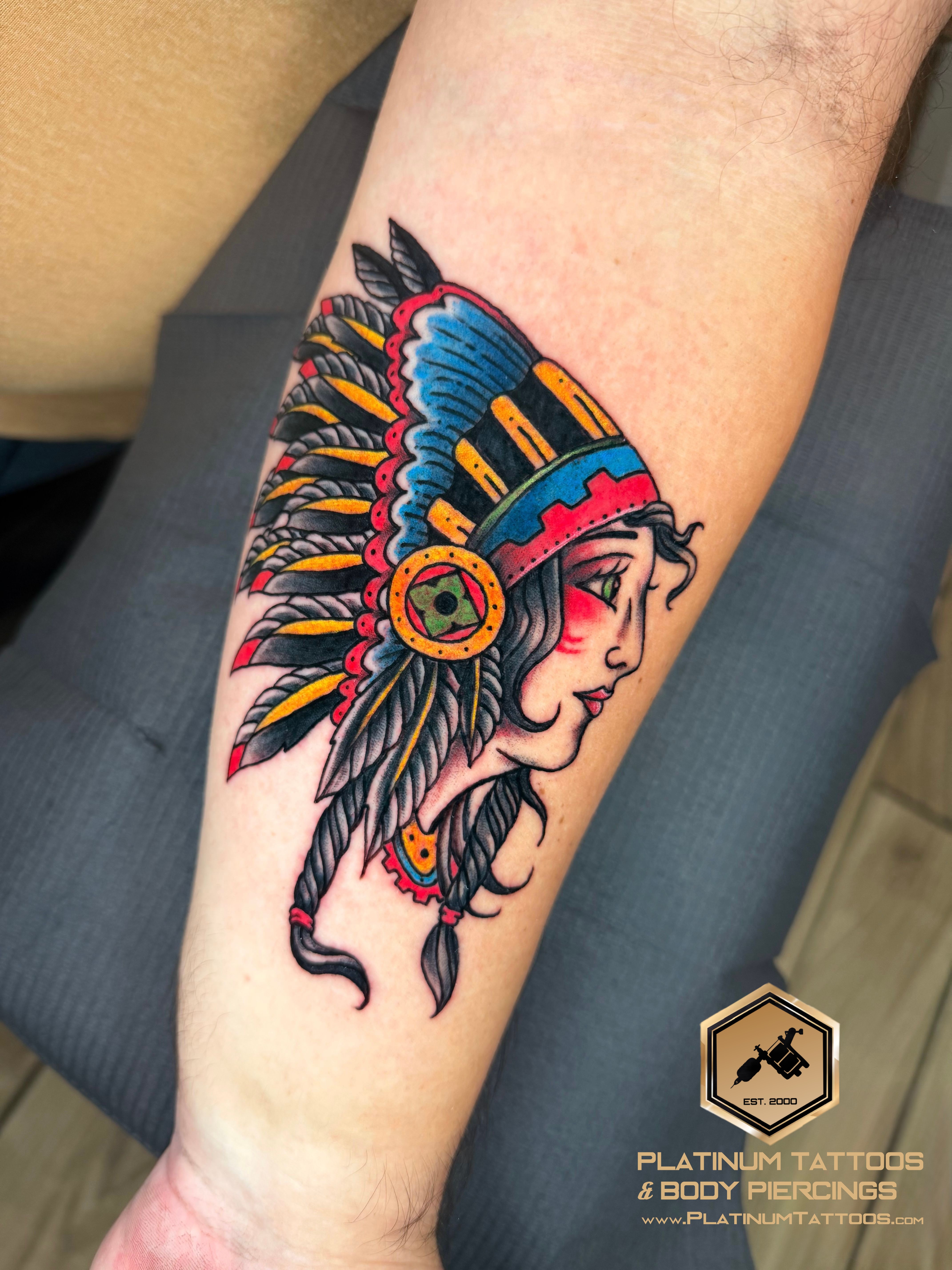Traditional tattoo on the forearm by Jerson at Platinum Tattoos & Piercings, San Antonio TX