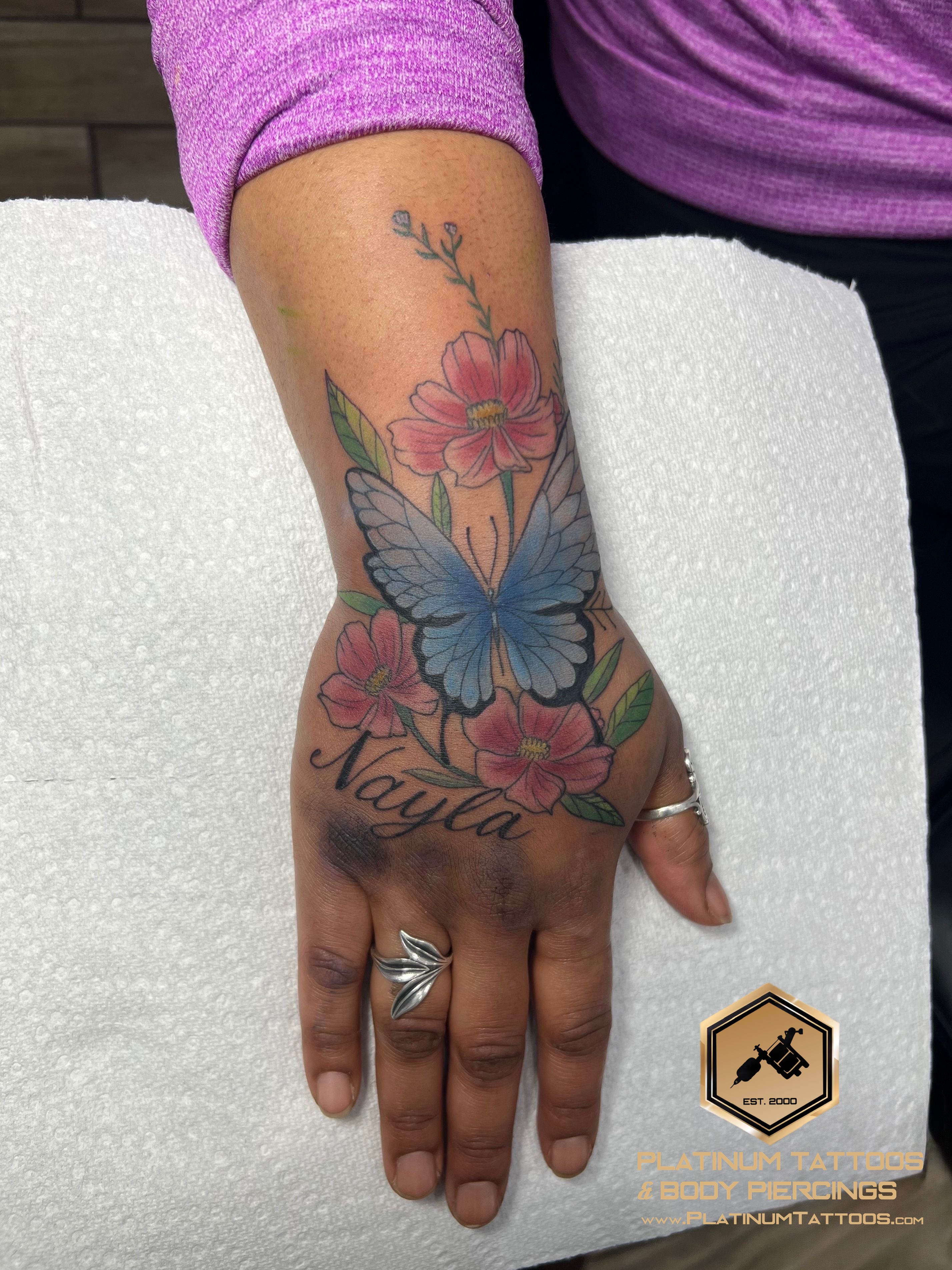 Traditional tattoo on the hand by Jesus at Platinum Tattoos & Piercings, San Antonio TX