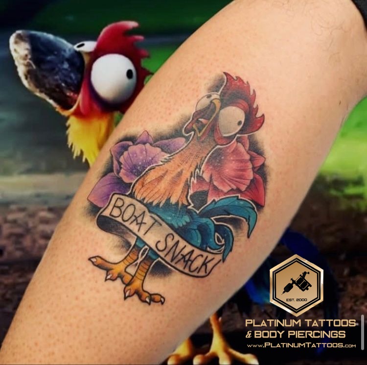 Traditional tattoo on the calf at Platinum Tattoos & Piercings, San Antonio TX