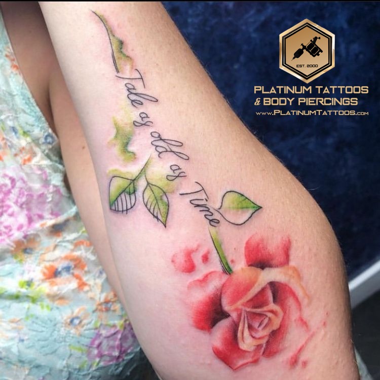 Floral tattoo on the forearm at Platinum Tattoos & Piercings, San Antonio TX