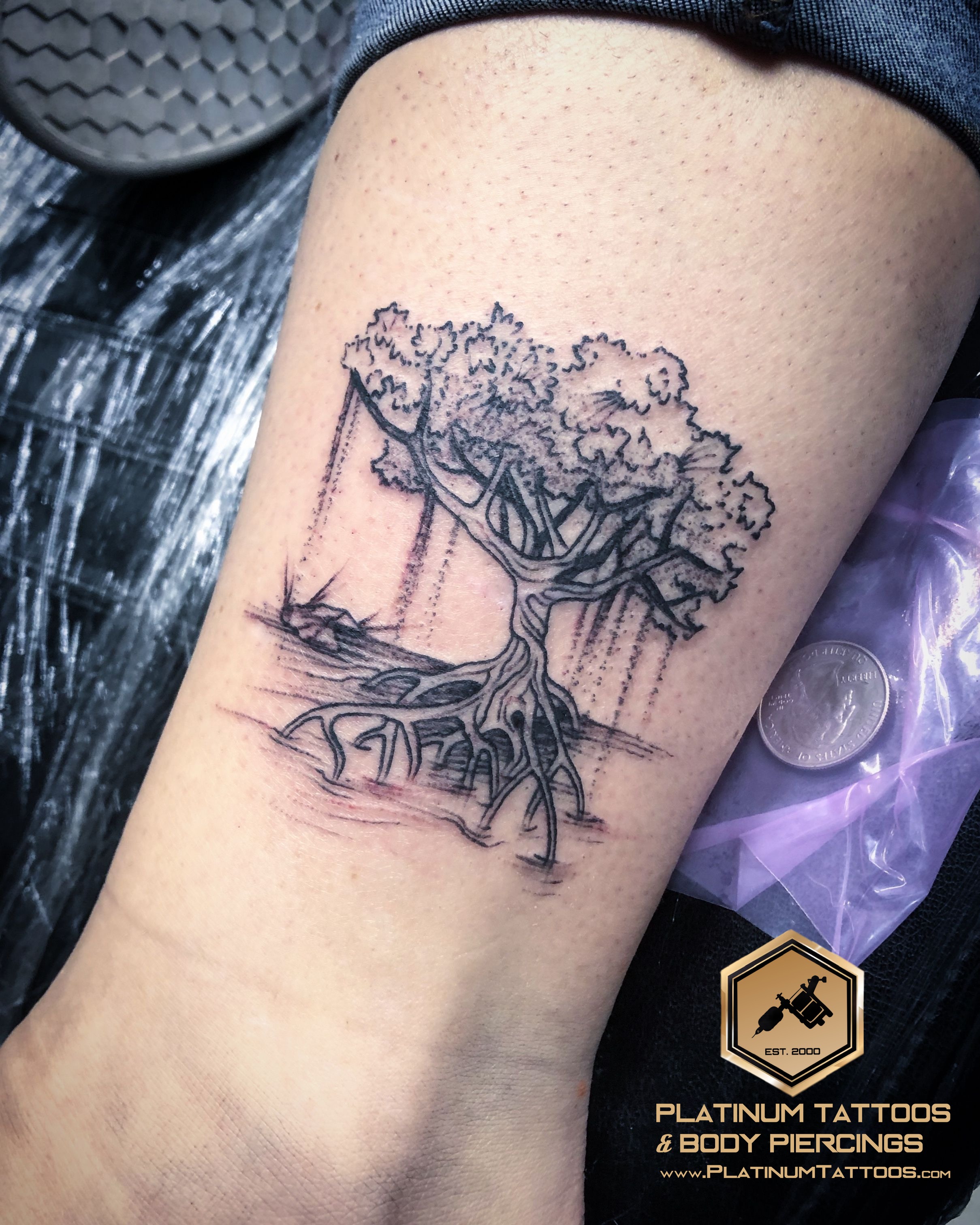 Blackwork tattoo on the wrist at Platinum Tattoos & Piercings, San Antonio TX