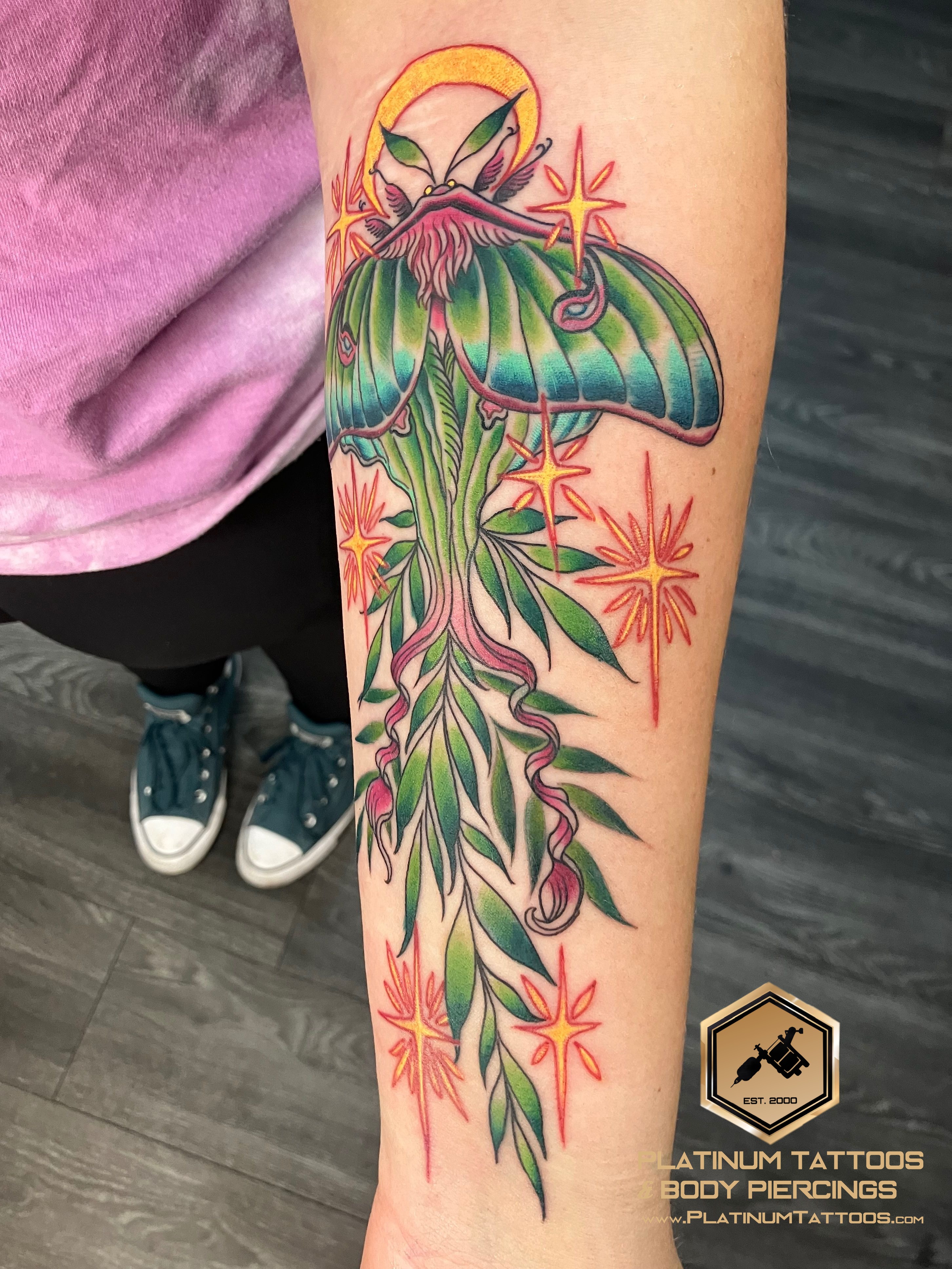 Neo-Traditional tattoo on the Inner Forearm by Jr at Platinum Tattoos & Piercings, San Antonio TX