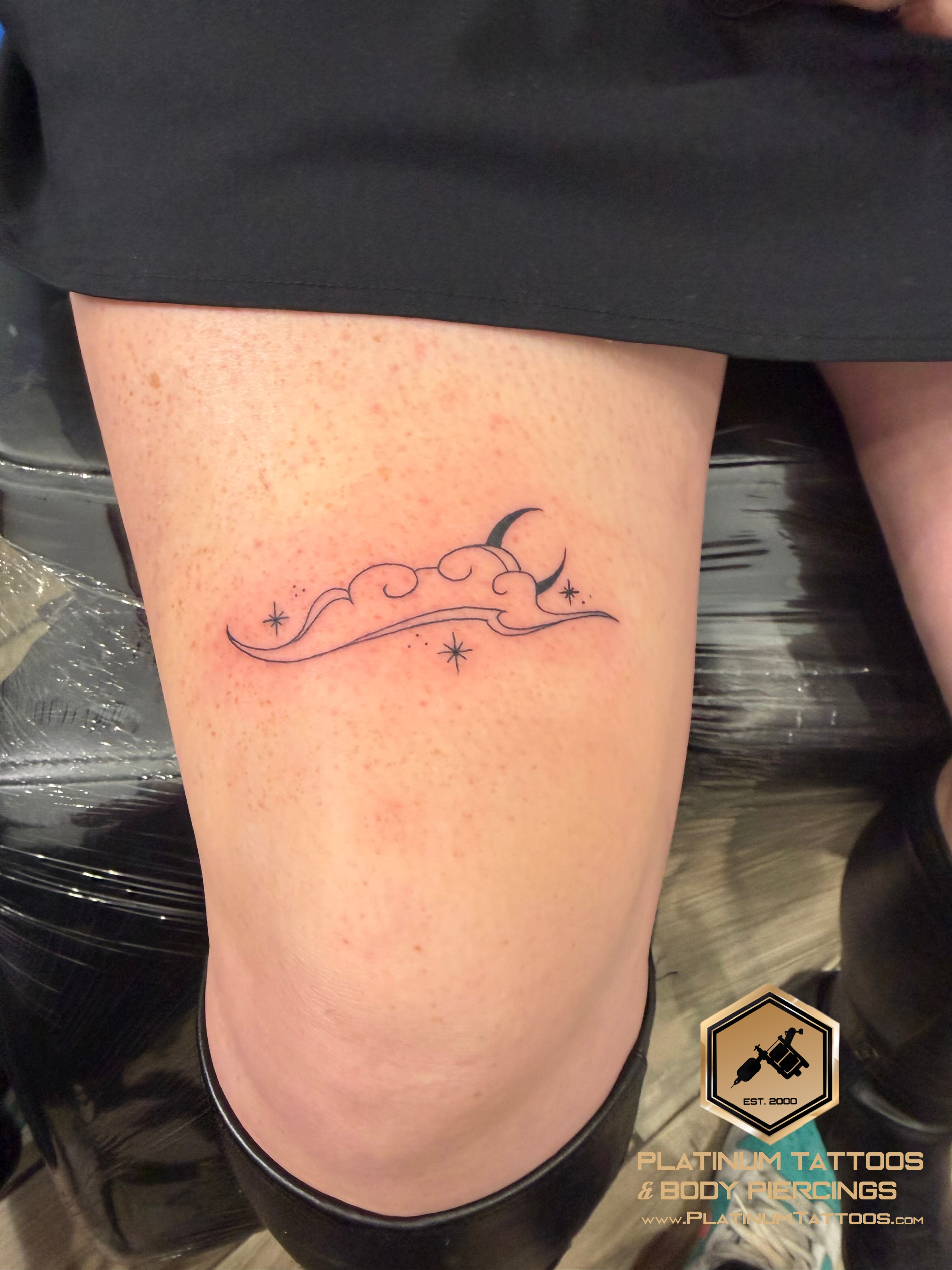 Tattoo Fine Line on the Thigh by Jerson at Platinum Tattoos & Piercings, San Antonio TX