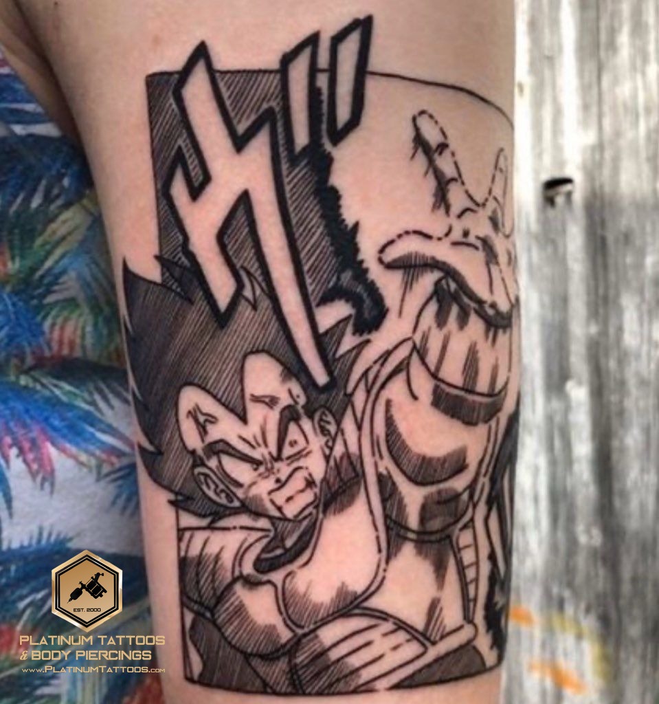 Anime Black Sunflower tattoo on the Upper Arm by Jr at Platinum Tattoos & Piercings, San Antonio TX